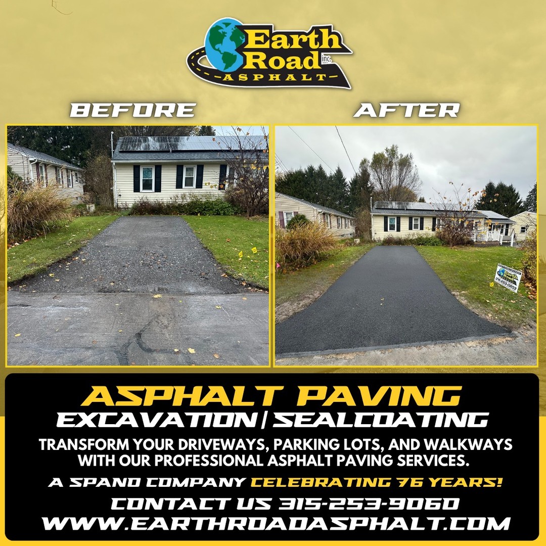 -> ASPHALT PAVING, EXCAVATION, AND SEALCOATING
Need a solid foundation? That’s our specialty. Earth Road Inc. Asphalt offers expert excavation, asphalt paving, and sealcoating services — all in one place.
We start with proper site prep, ensuring your surface lasts. Then, we pave with precision, using the highest quality asphalt. Finally, our sealcoating protects your investment from the elements, extending its lifespan.
Whether it’s a new install or repairs and maintenance, we’ve got the skills and equipment to get the job done right.
#PavingAndMore #FullServiceAsphalt #EarthRoadInc #SealedAndProtected #ProfessionalResults
CONTACT US FOR YOUR QUOTE TODAY!
315-253-9060
#AsphaltPavingCentralNY #Perfection
#Paving #Milling #Sealcoating #Striping
#AmericanAsphaltWorkers #AsphaltLife #KickingAsphalt!
#AsphaltPavingCentralNY
#madeinamerica🇺🇸 #CommercialPaving #residentialpaving
#blacktop #EarthRoadAsphalt
https://bit.ly/2PwFZoN
277 North St. Bldg. A Auburn, NY 13021