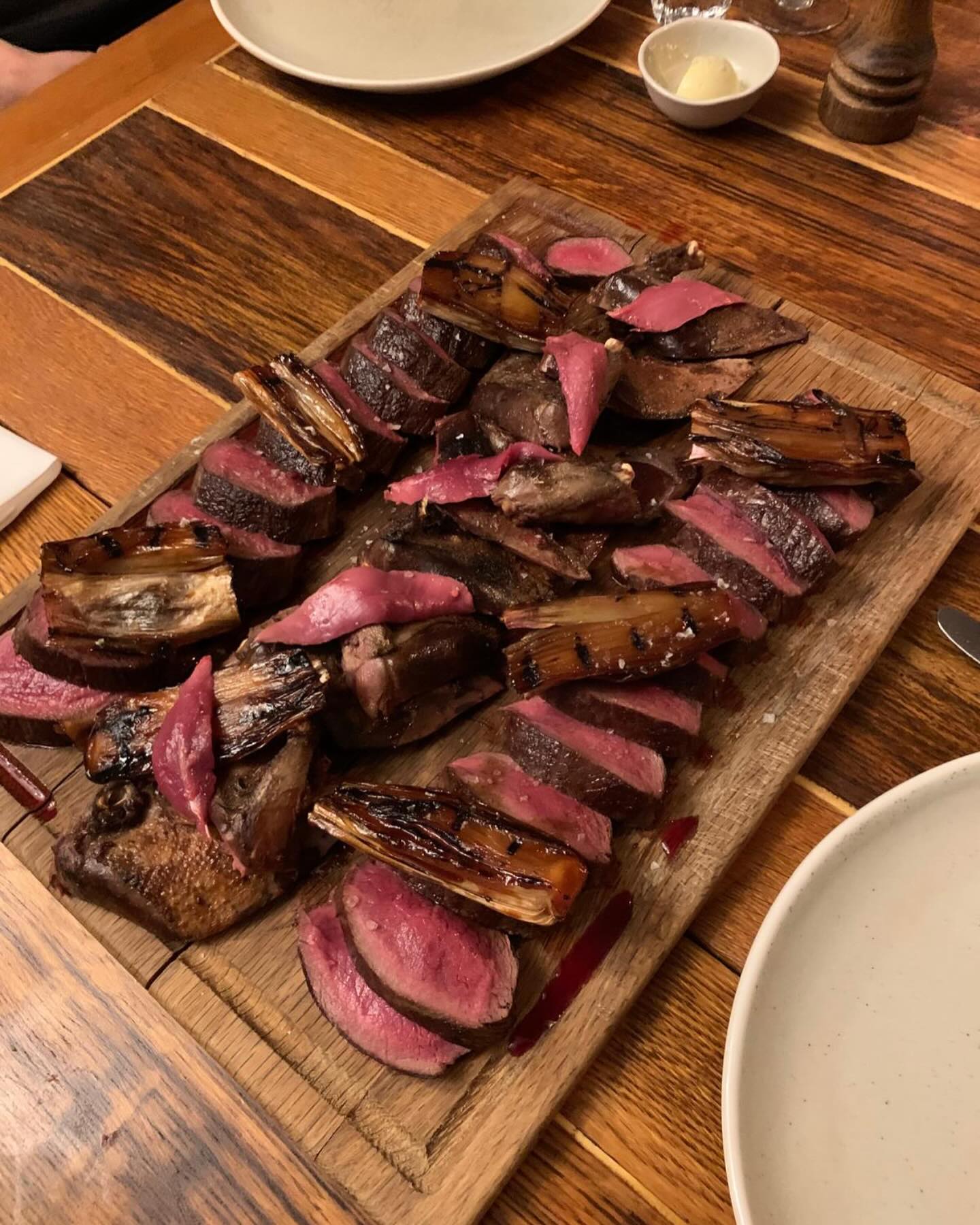 Venison, pigeon, asparagus.