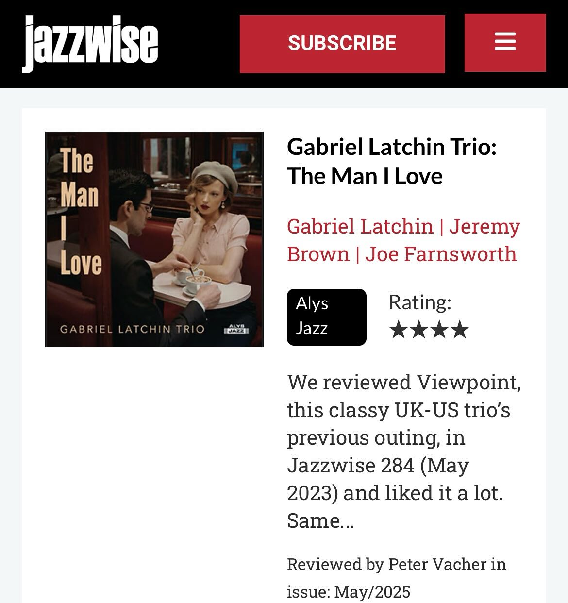 Thank you to Peter Vacher @jazzwisemagazine for this review of my upcoming album “The Man I Love” - out May 9th!
#jazzalbum #jazzwisemagazine #themanilove