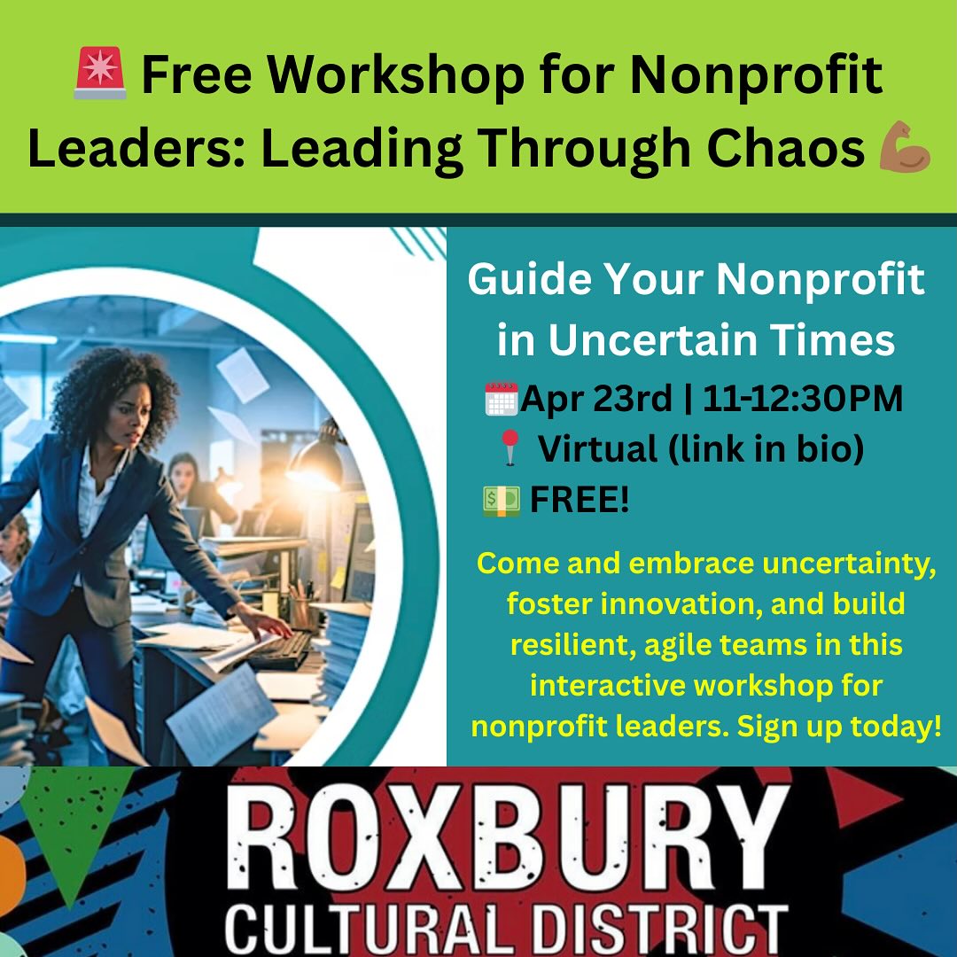 In today’s unpredictable world, nonprofit leaders must be ready to navigate constant change, disruption, and uncertainty.
Join Empower Success Corps for an interactive, free workshop designed to equip Executive Directors, board members, and senior leaders with tools to lead with resilience, adaptability, and clarity — even when the path ahead feels unclear.
Details:
🗓️4/23 | 11AM - 12:30PM

📍Virtual
💵 Free

Free with registration
This session will explore:

Embracing uncertainty as a space for growth

Tools for building agile, mission-aligned teams

Fostering a culture of innovation during crisis

Staying grounded, confident, and connected in tough times

Let this workshop be your compass in uncertain times.
#NonprofitLeadership #LeadingThroughChaos #EmpowerSuccessCorps #RevBodrick #MissionDriven #AgileLeadership #BostonNonprofits #LeadershipWorkshop #ResilientLeaders #RoxburyCulturalDistrict