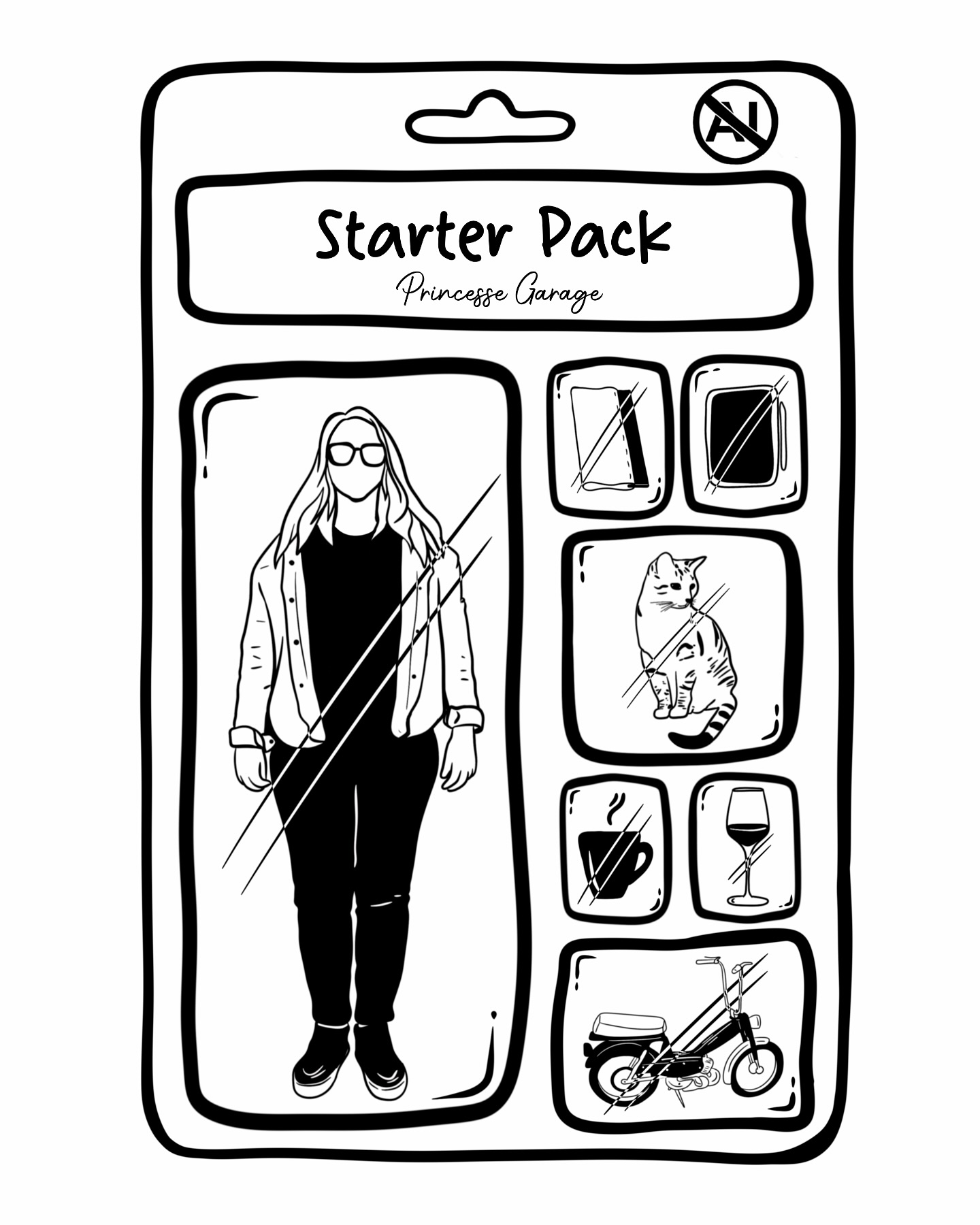 On en a vu des milliers ces derniers jours et j’avais bien envie d’apporter ma pierre à l’édifice.
À la fois parce que c’est un chouette exercice de devoir se définir en quelques images mais surtout parce que ça met tellement en avant le travail et la singularité de chacun.es des collègues illustrateur.ices face à l’uniformité de l’IA 🤘
Alors voici ma version qui en terme de conso d’énergie aura coûte surtout de l’huile de coude 😉
Merci à @patouret pour cette chouette initiative.
Alors ? Vous en pensez quoi de la version ?
#starterpacknoai #princessegarage #illustration #illustratricefrancaise