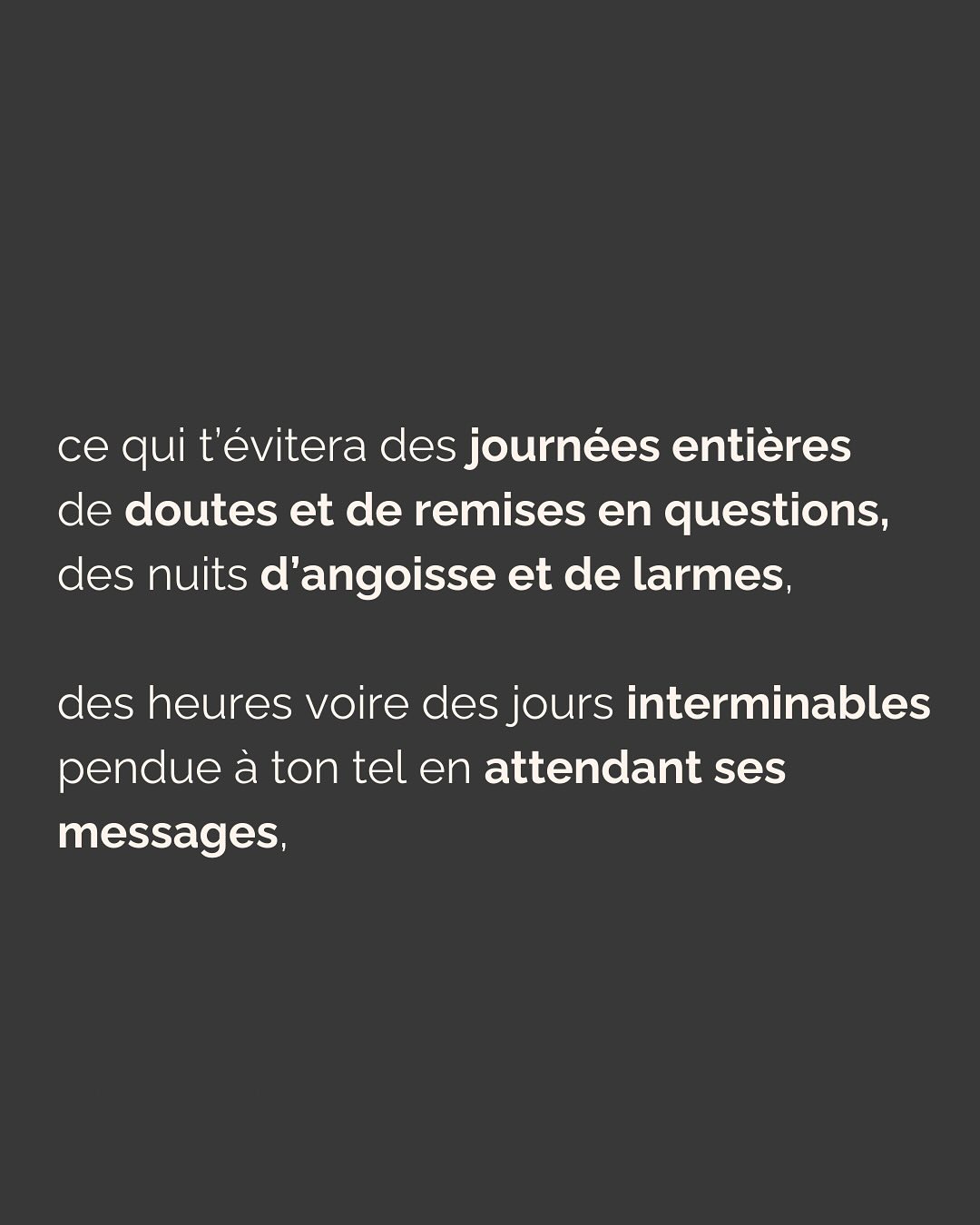 Ce biais de vouloir voir le meilleur de chaque être humain est noble, mais quand on souffre de dépendance affective, il peut avoir des conséquences dramatiques.
Parce que c’est comme ça qu’on tombe sous l’emprise de personnes malveillantes dont on a essayé désespérément de voir “le bon fond”.
Ce truc de dire “Oui, ok, il a des défauts, mais au fond c’est quelqu’un de bien”, bah non. Ça n’existe pas.
Personne ne se comporte comme un sanglier (pardon pour eux 🐗) en surface mais est une belle personne au fond.
Tout ça n’est pas une question de bon fond. C’est une question de choix.
Qu’est-ce que je fais de mes traumas ?
J’en fais payer le prix fort à toutes les personnes qui croisent mon chemin et qui ne demandent qu’à m’aimer ?
Ou je décide que les gens que j’aime et qui sont là pour moi n’ont pas à en subir les conséquences, et je me fais aider pour assainir tout ça ?
Arrête de te mentir à toi-même sur qui est cette personne. Tu gagneras un temps précieux et une énergie considérable.
Même si tu en doutes encore, sache que c’est pourtant le chemin le plus court et le moins douloureux pour vivre cette belle histoire d’amour à laquelle tu aspires tant.
——————————————————————
Je suis Emilie, thérapeute & coach diplômée spécialisée dans la dépendance affective et les troubles émotionnels.
J’aide les femmes qui souffrent de schémas toxiques répétitifs à aimer sereinement et librement, sans plus jamais s’oublier.
Je les accompagne pour qu’elles puissent passer de la théorie à la pratique. Avoir des prises de conscience c’est bien, voir des changements concrets dans sa vie, c’est mieux.
Passons 30 min ensemble pour apprendre à nous connaître ! Rdv dans mon lien en bio ou sur mon site : Emilie-leduc.com pour accéder à mon agenda
Lancement d’une nouvelle offre :
Assistance & Coaching Illimités ! Rdv en mp pour en savoir plus ;)
#dependanceaffective#manipulation#relationtoxique#addiction#dependance#peurs#blessuredabandon#rupture#couple#hypersensibilité #emotions #gestionemotions #hypersensibles #abandon #perversnarcissique #depression #blessuredelame #selflove #amourdesoi #tinder#date#rencontre #angoisse#solitude #lovecoach #pn #devperso #amourdesoi