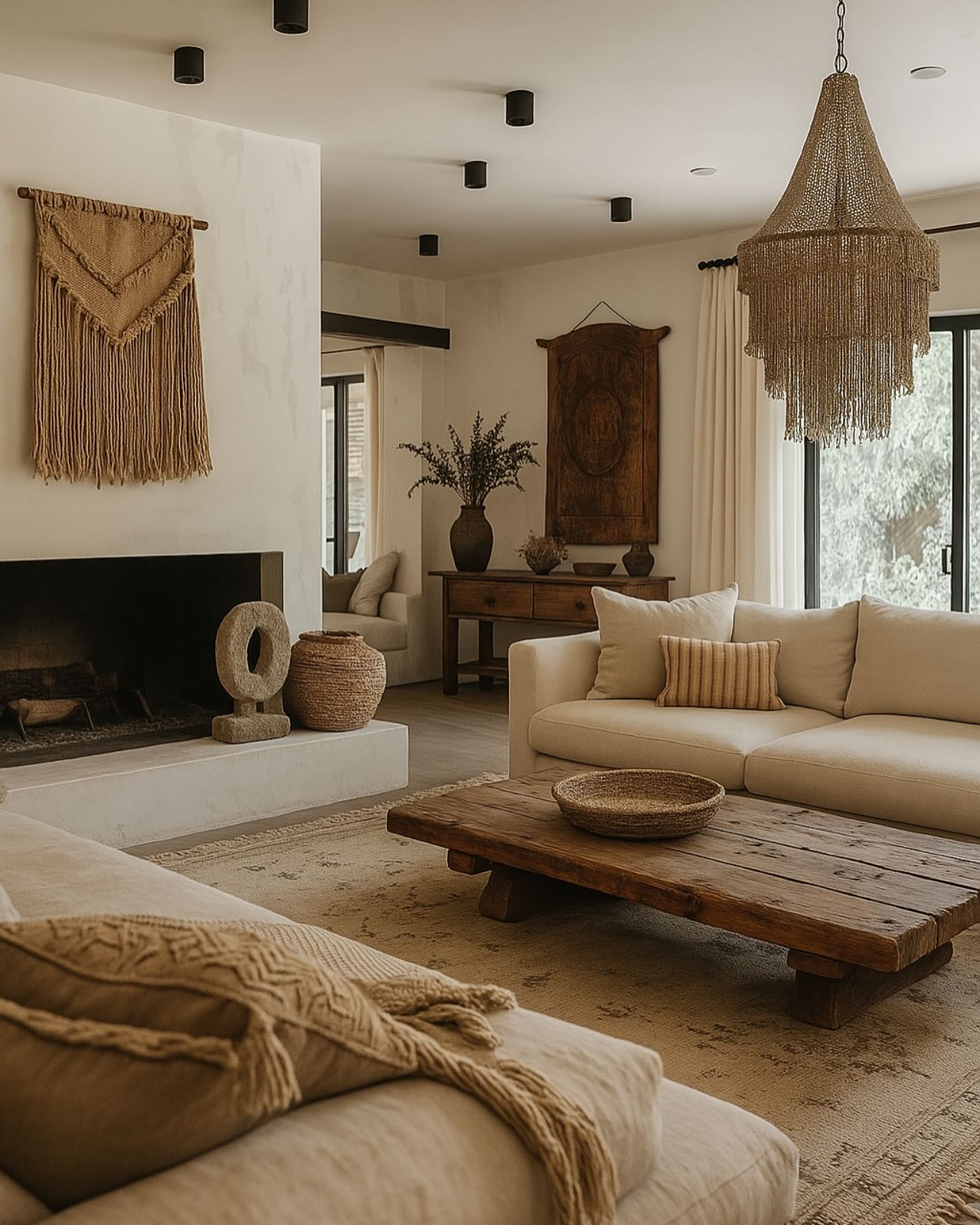 Obsessed with how cozy this space feels 🧺✨ The textures, the earthy tones, that chunky wood coffee table... it’s giving peaceful and warm in the best way. Kinda want to curl up here with a book and a big cup of tea ☕️
⠀
#BohoHome #BohoVibes #InteriorInspo #BohemianDecor #NeutralInteriors #EarthyTones #HomeDesignGoals #ModernBoho #RusticCharm #CozyLiving #TexturedDecor #BohoChicStyle #NaturalMaterials #WabiSabiVibes #JapandiStyle #ScandiBoho #BohoNest #InteriorStyling #WarmInteriors #HandcraftedHome #MindfulLiving #OrganicModern #CozyCorner #BohoSanctuary #ArtsySpaces