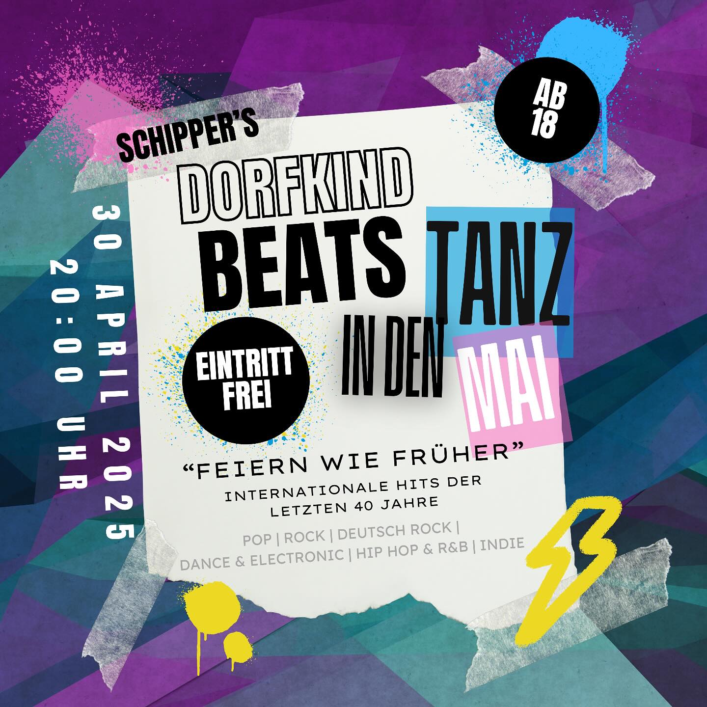 DORFKINDBEATS VOL.3 – TANZ IN DEN MAI EDITION
📅 Datum: 30. April 2025
⏰ Start: 20:00 Uhr
📍 Location: Festscheune Spargelhof Schippers
🎟️ Eintritt: KOSTENLOSER EINTRITT
🔞 EINLASS AB 18 JAHREN
Der Mai steht vor der Tür – und wir feiern ihn wie es sich gehört: mit Beats, guter Laune und echtem Dorf-Feeling!
DORFKINDBEATS VOL.3 – TANZ IN DEN MAI EDITION bringt Jung & Alt (ab 18 Jahren) auf die Tanzfläche!
Was euch erwartet:
• Fetter Sound & treibende Beats 🎧
• Gute Drinks, kaltes Bier & leckere Cocktails 🍻🍹
• Ländlicher Charme trifft auf eskalierende Stimmung 🕺✨
Schnappt euch eure Crew, packt die Gummistiefel (oder auch nicht) – und tanzt mit uns gemeinsam in den Mai!
Egal ob Dorfkind, Stadtkind oder beides – hier kommen alle zusammen, um die Nacht unvergesslich zu machen!
🕗 Einlass ab 20:00 Uhr | 🎉 Eintritt FREI!
