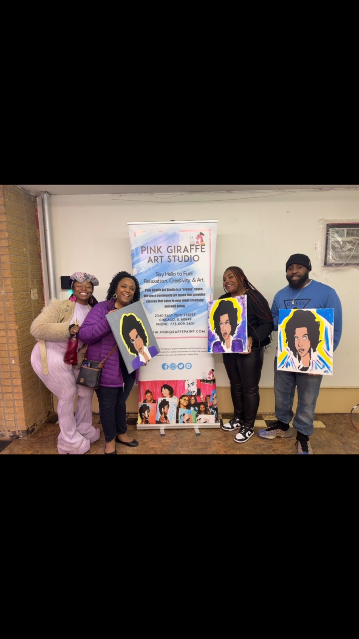 Thank you to”The Beautiful Ones” for celebrating the life of the one and only PRINCE with me at Pink Giraffe Art Studio this past weekend! We were a small but mighty bunch of fans and had a blast!!! See you all in June for the next Prince celebration of life 🕊️💜🎸#pinkgiraffeartstudio #southshorechicago #thingstodochicago #painting #paintandsip #prince
