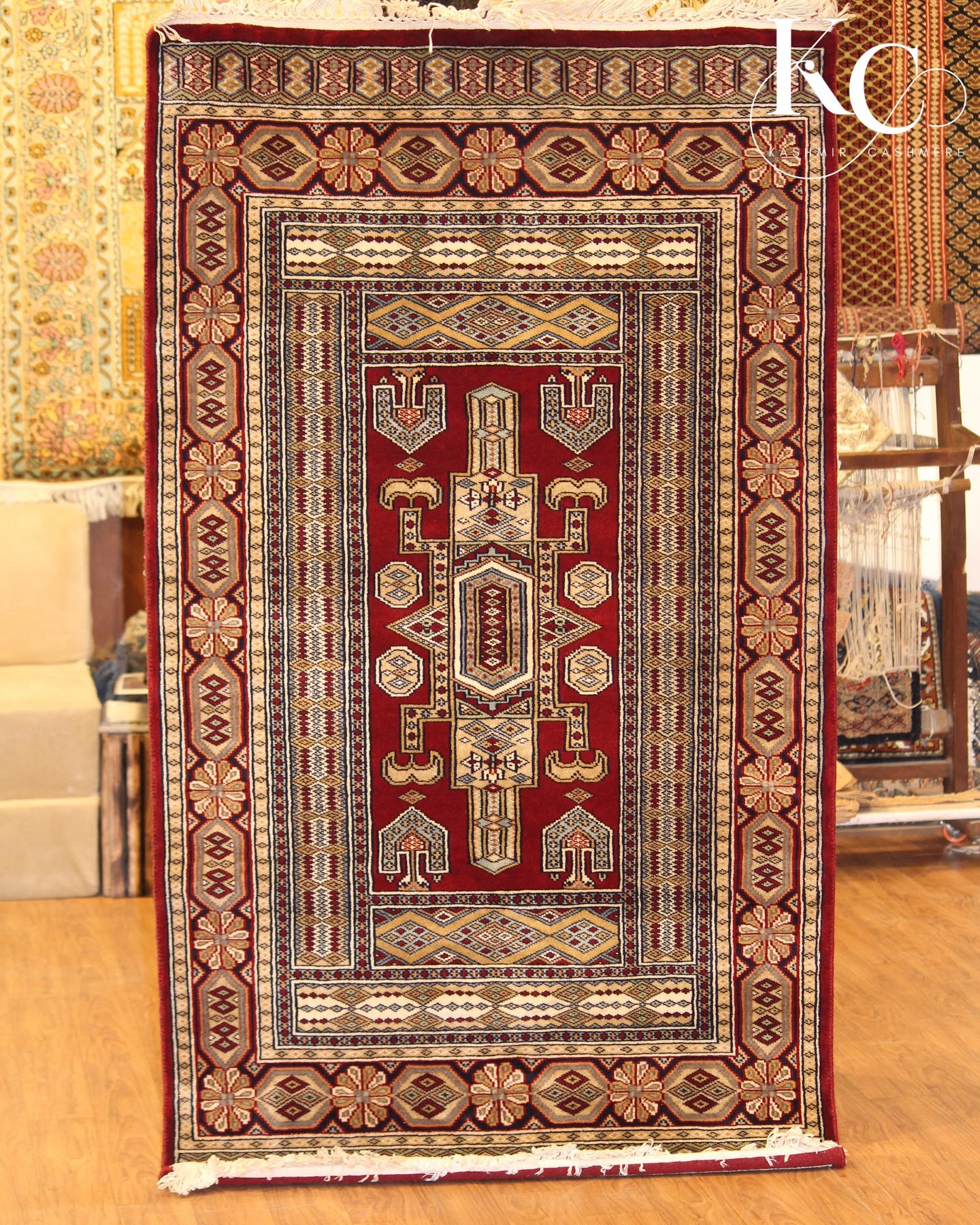An exquisite hand-knotted wool carpet, echoing the timeless elegance of Caucasian tribal artistry. With its bold geometric patterns and deep red hues, this piece pays homage to centuries-old weaving traditions rooted in the Caucasus region. A blend of history and craftsmanship, each knot is a tribute to generations of skilled artisans who turned wool into enduring works of cultural expression
:
:
:
@kashmir_cashmeree
:
:
DM FOR BUYING OR FOR MORE DETAILS.
:
:
#kashmir #kashmircashmere #handknotted #handknottedrugs #handknottedrug #rugs #rugsofinstagram #rugsonline #rugsusa #rugsforsale #rugsonrugsonrugs #carpet #carpetforsale #carpetsofinstagram #handknotting