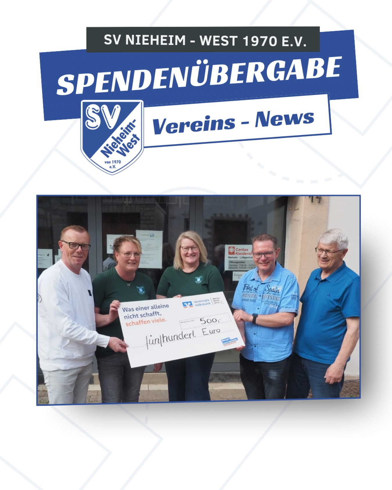 500 € Spende für die Nieheimer Tafel!
Gemeinsam mit dem Spielmannszug Oeynhausen konnten wir den Erlös aus dem Weihnachtsbaumverkauf 2024 übergeben. Danke an alle, die das möglich gemacht haben!