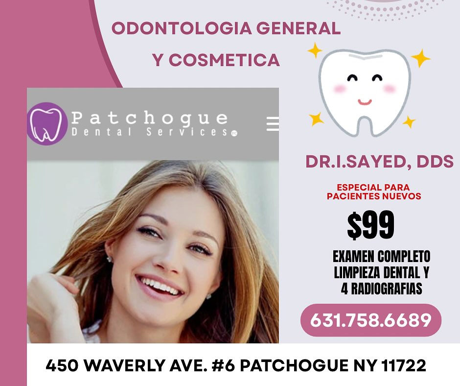 Patchogue Dental… Odontología general y cosmética a precios asequibles. Se habla español. Para más información ver pág 1 🦷 www.Patchoguedental.com #patchoguedentist #dentalcare #smilebrighter⭐️