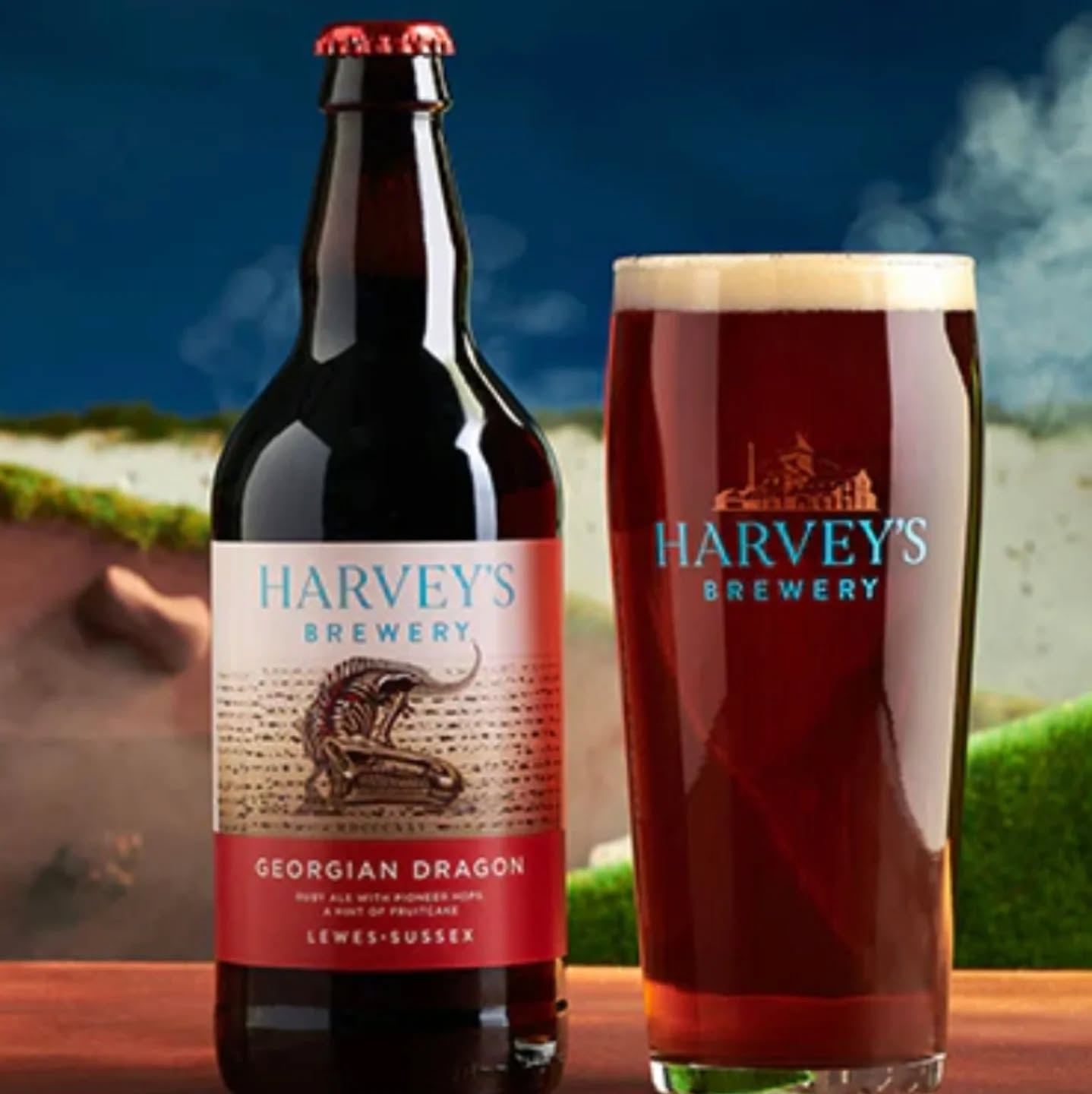It's St George's Day so you know it makes sense!
Now pouring; @harveysbrewery Georgian Dragon!
A Ruby ale with a fruity aroma Georgian Dragon produces a sustained, lingering bitterness with a subtle hit of lip-smacking fruitcake.
This intensely hoppy, ruby ale was first brewed in April 2010 for St. Georges Day. However, the label actually commemorates a lesser known hero, Dr Gideon Mantell, the original Father of Palaeontology.