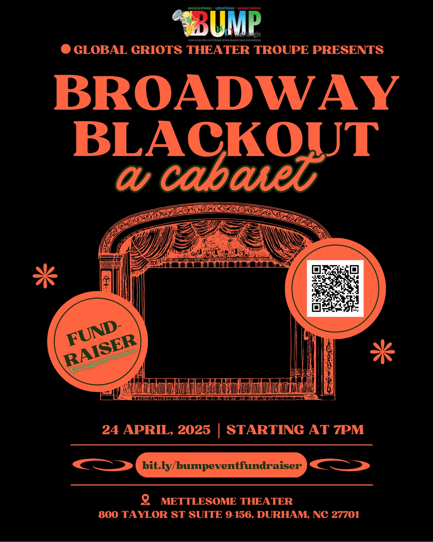 TONIGHTโS THE NIGHT!! Our students have worked so hard to bring you a cabaret celebrating Blackness! This event is FREE (taking donations at the door). Tonightโs fundraiser proceeds will go towards producing this seasonโs original May production and resources to grow our new community theater effort! We hope to see you there! Come ready to dance, sing and be in awe of young thespian talent! In addition to the amazing acts, we will be raffling off (2) free tickets to our final production, as well as special gift certificates for Mettlesome Theater! Make us your night out, give a little if it moves you, and experience young theatrical excellence in the making!