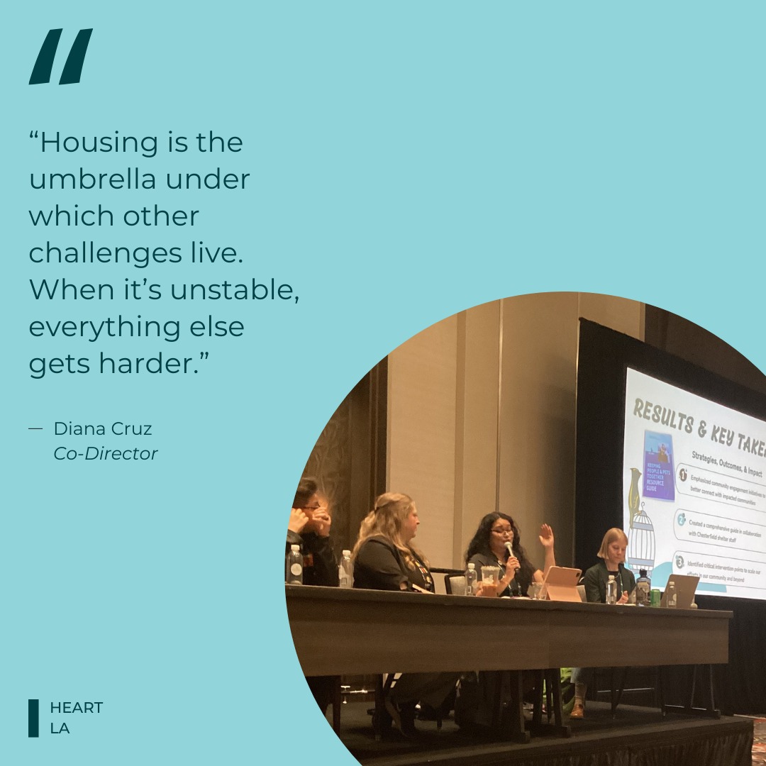 Our inspiring Co-Director, Diana Cruz, took the mic at last weekās @humaneworldforanimals Animal Care Expo in Las Vegas (woo woo!) š¤āØ
She spoke powerfully about using intake data as a tool for connection, not just collection, because when we see the full picture, we can actually meet people where they are.
At HEART LA, we know our community wins when services work together. Huge thanks to the panelists and organizers pushing for a more connected, compassionate system.
Letās keep showing up for pets and for the people who love them. š¾š