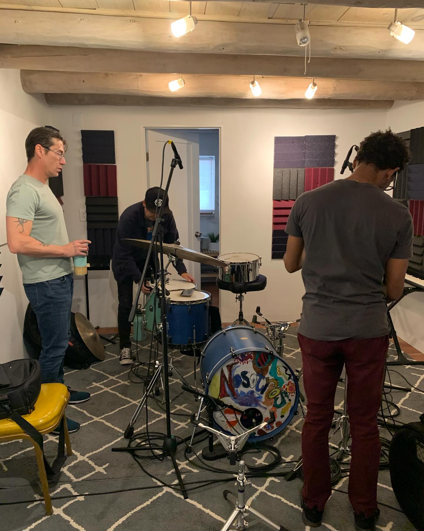 Setting up to track drums and bass for new Robert Mirabal music…