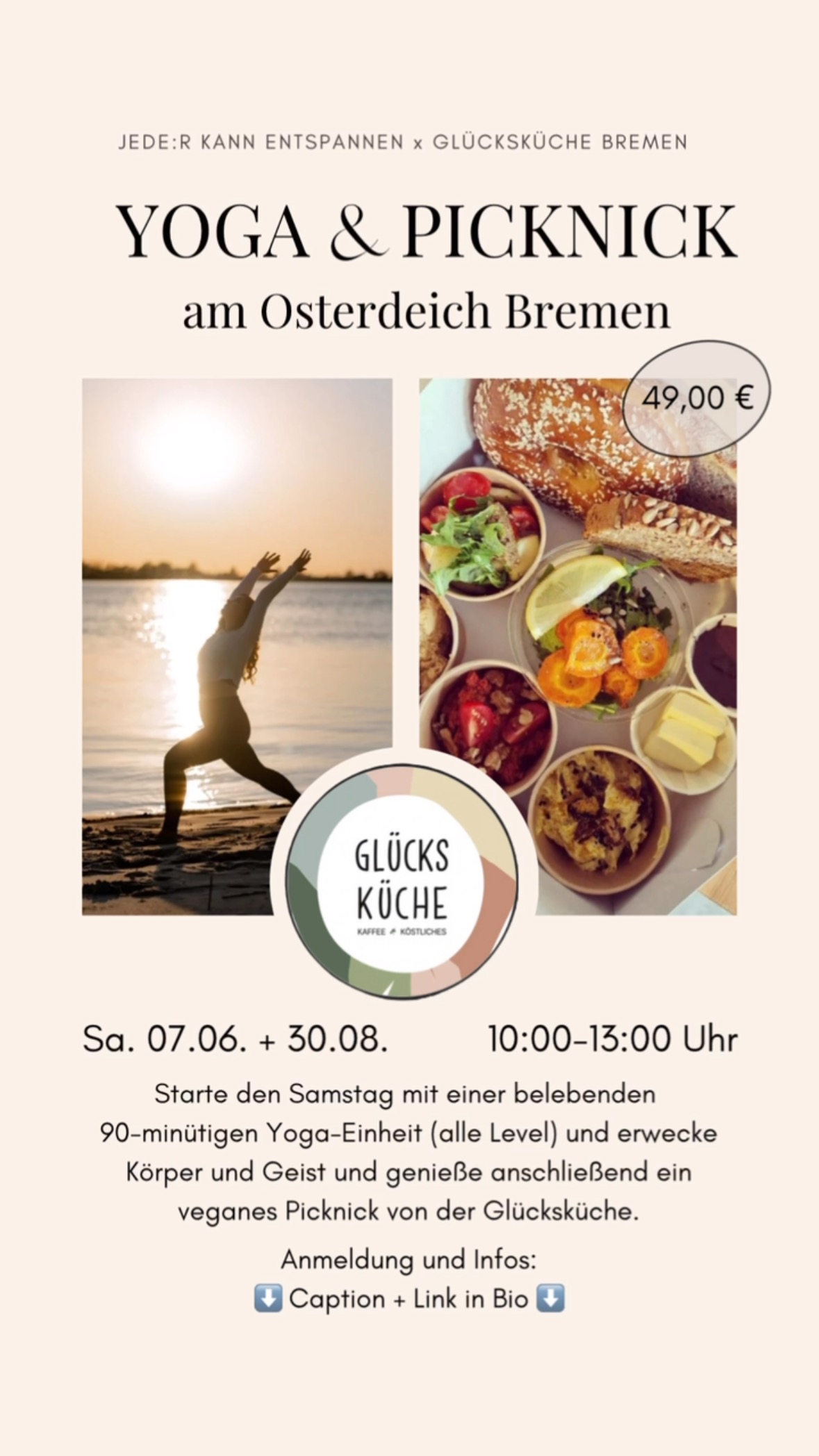 🌞 Yoga. Picknick. Naturglück. 🥐
Komm mit raus! Am Sa. 07.06. + 30.08. treffen wir uns in Bremen zu einem besonderen Outdoor-Event:
✨ energetisierendes und sanftes Yoga unter freiem Himmel
✨ tiefe Entspannung in der Natur
✨ leckeres, veganes und gemeinsames Picknick von der @glueckskueche.bremen
Perfekt, um den Sommer zu begrüßen & neue Energie zu tanken! 🌿
📍 Ort: Bremen, Nähe Osterdeich
💖 dein Energieausgleich für das Mini-Retreat: 49 Euro
ℹ️ Mehr Infos & Anmeldung (Link in Bio): www.jederkannentspannen.de/yoga-picknick-bremen
Bist du dabei? 💛
Deine Caro
#bremenerleben #meinbremen #draußeninbremen #bremencity