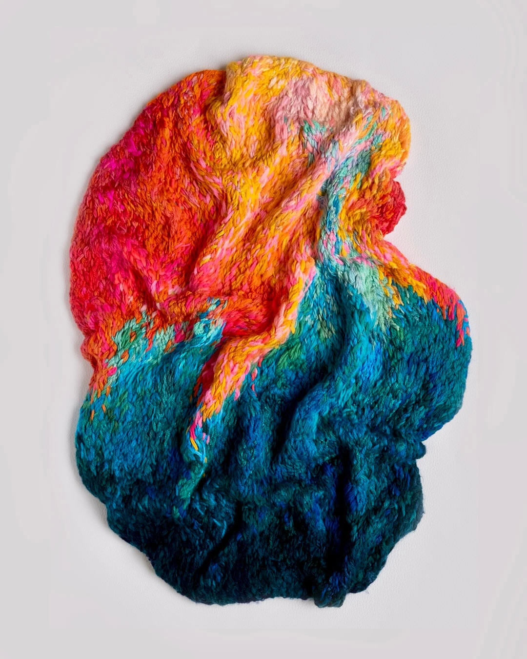 My latest crush!
Skipping Pebbles is a sculptural stitched work blending oceanic vastness with bubblegum whimsy—a large stitched work, crumpled into a folded, soft and static sculpture.
This is my second work like this, my second crumpled crush, and I’ll tell you, I’m frothing for round three.
💕✨🧵
#textileart #fibreart #threadsculpture #stitch #embroidery