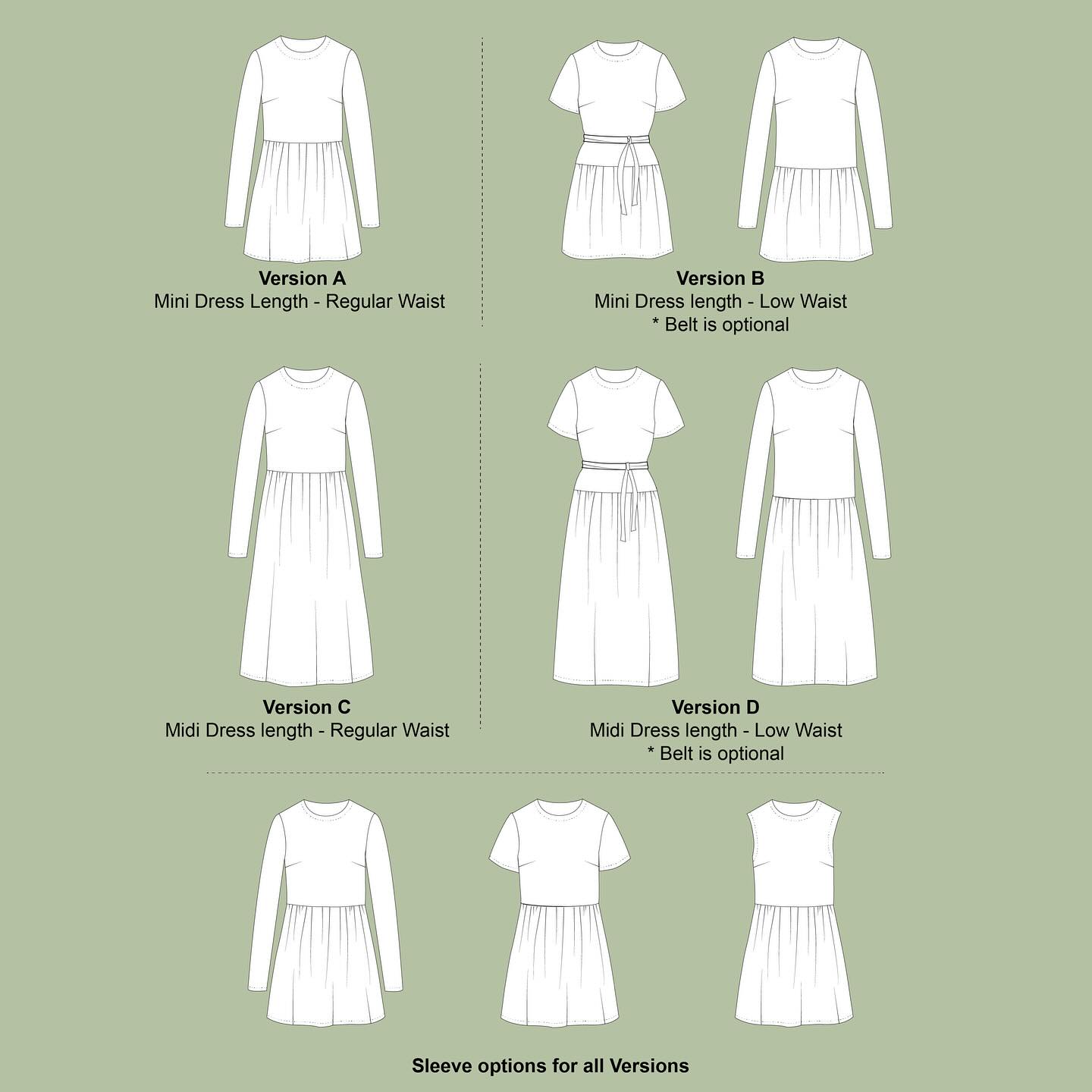 It’s easy, elegant and versatile staple pattern for woven (or with a bit of stretch) fabrics. The main idea is a Dress with a basic bodice part shaped with bust darts and a gathered skirt, while there are no fastenings so you can throw it on and go. Of course, you can also make just a Top.
This pattern’s versatility is endless as it includes versions for making it having an all time classic regular waist or a trendy dropped one and can have a mini or a midi length. Plus, it can be long sleeved, short sleeved or sleeveless and have a belt (suggested for the dropped waist version). Whatever option you choose, Emma has a perfect balance of feminity and comfοrt, so you can create an everyday chic look with a me-made Dress!
.
#sewingpatterns #sustainablesewing