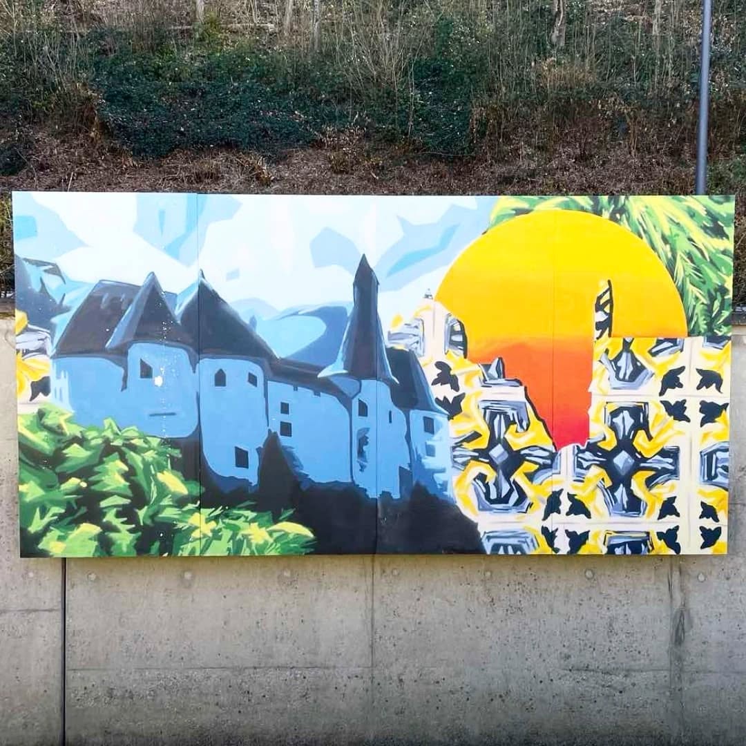New mural in collaboration with @gemeng_cliarref and @kamellebuttek for the Open Air Gallery in Clervaux 🌟
Sonneschlass
Spraypaint on Dibond
3 x 6 m
2025
#graffiti #mural #photography #artist #luxembourg #cliärref #portugal #collage #nature #clervaux #azulejos #Lëtzebuerg #fresque #urbanart