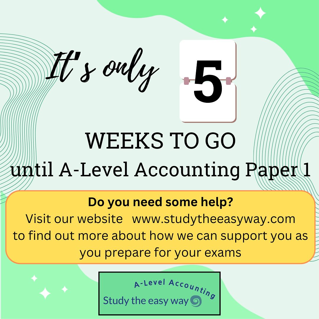I hope your revision is going well, but if you’re worried, please remember that we’re here to help you get through the next few weeks. Our wide range of study resources will help you to work on those tricky topics you’ve struggled with, and we provide lots of question practise (all with fully explained answers!). In addition, we have a revision checklist, a revision techniques video and 2 summary videos covering what’s on each paper. Please visit us to find out how we can help you to boost your grade at studytheeasyway.com
#alevelaccounting #aqaaccounting #alevelrevision #alevels2025