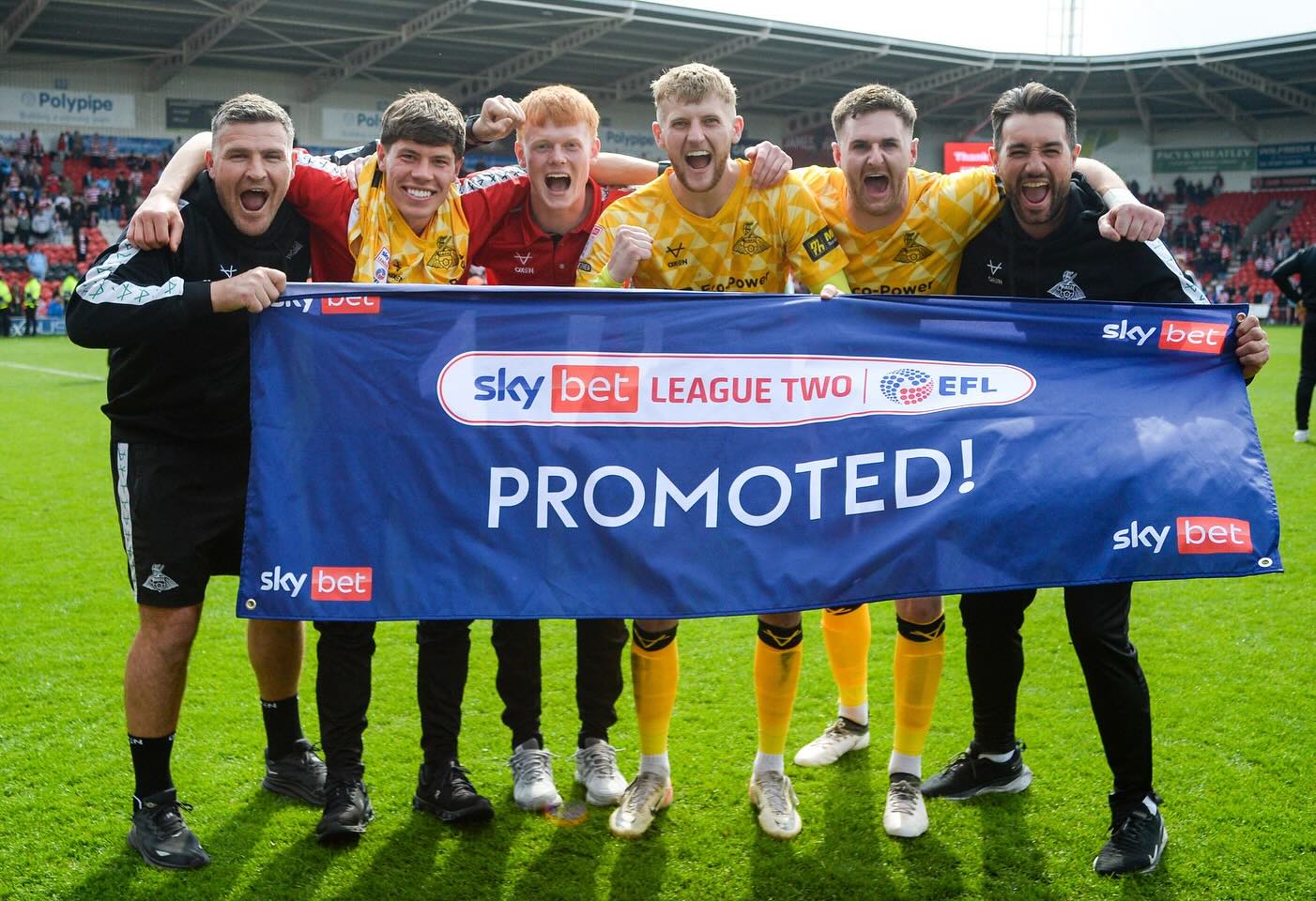 Say we are going up 🎶
Unbelievable day for everybody connected with Doncaster Rovers Football Club
The GK union each one of them played there part 🧤✅
Incredible group of staff which have been the driving force of this group 👏
But we certainly couldn't have done with out the amazing fan base 🔴⚪️
League 1 we shall see you soon
But we have one last job to do and win that 🏆👊🏻