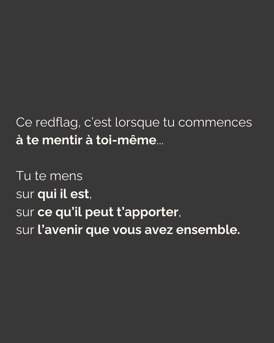 Ce biais de vouloir voir le meilleur de chaque être humain est noble, mais quand on souffre de dépendance affective, il peut avoir des conséquences dramatiques.
Parce que c’est comme ça qu’on tombe sous l’emprise de personnes malveillantes dont on a essayé désespérément de voir “le bon fond”.
Ce truc de dire “Oui, ok, il a des défauts, mais au fond c’est quelqu’un de bien”, bah non. Ça n’existe pas.
Personne ne se comporte comme un sanglier (pardon pour eux 🐗) en surface mais est une belle personne au fond.
Tout ça n’est pas une question de bon fond. C’est une question de choix.
Qu’est-ce que je fais de mes traumas ?
J’en fais payer le prix fort à toutes les personnes qui croisent mon chemin et qui ne demandent qu’à m’aimer ?
Ou je décide que les gens que j’aime et qui sont là pour moi n’ont pas à en subir les conséquences, et je me fais aider pour assainir tout ça ?
Arrête de te mentir à toi-même sur qui est cette personne. Tu gagneras un temps précieux et une énergie considérable.
Même si tu en doutes encore, sache que c’est pourtant le chemin le plus court et le moins douloureux pour vivre cette belle histoire d’amour à laquelle tu aspires tant.
——————————————————————
Je suis Emilie, thérapeute & coach diplômée spécialisée dans la dépendance affective et les troubles émotionnels.
J’aide les femmes qui souffrent de schémas toxiques répétitifs à aimer sereinement et librement, sans plus jamais s’oublier.
Je les accompagne pour qu’elles puissent passer de la théorie à la pratique. Avoir des prises de conscience c’est bien, voir des changements concrets dans sa vie, c’est mieux.
Passons 30 min ensemble pour apprendre à nous connaître ! Rdv dans mon lien en bio ou sur mon site : Emilie-leduc.com pour accéder à mon agenda
Lancement d’une nouvelle offre :
Assistance & Coaching Illimités ! Rdv en mp pour en savoir plus ;)
#dependanceaffective#manipulation#relationtoxique#addiction#dependance#peurs#blessuredabandon#rupture#couple#hypersensibilité #emotions #gestionemotions #hypersensibles #abandon #perversnarcissique #depression #blessuredelame #selflove #amourdesoi #tinder#date#rencontre #angoisse#solitude #lovecoach #pn #devperso #amourdesoi