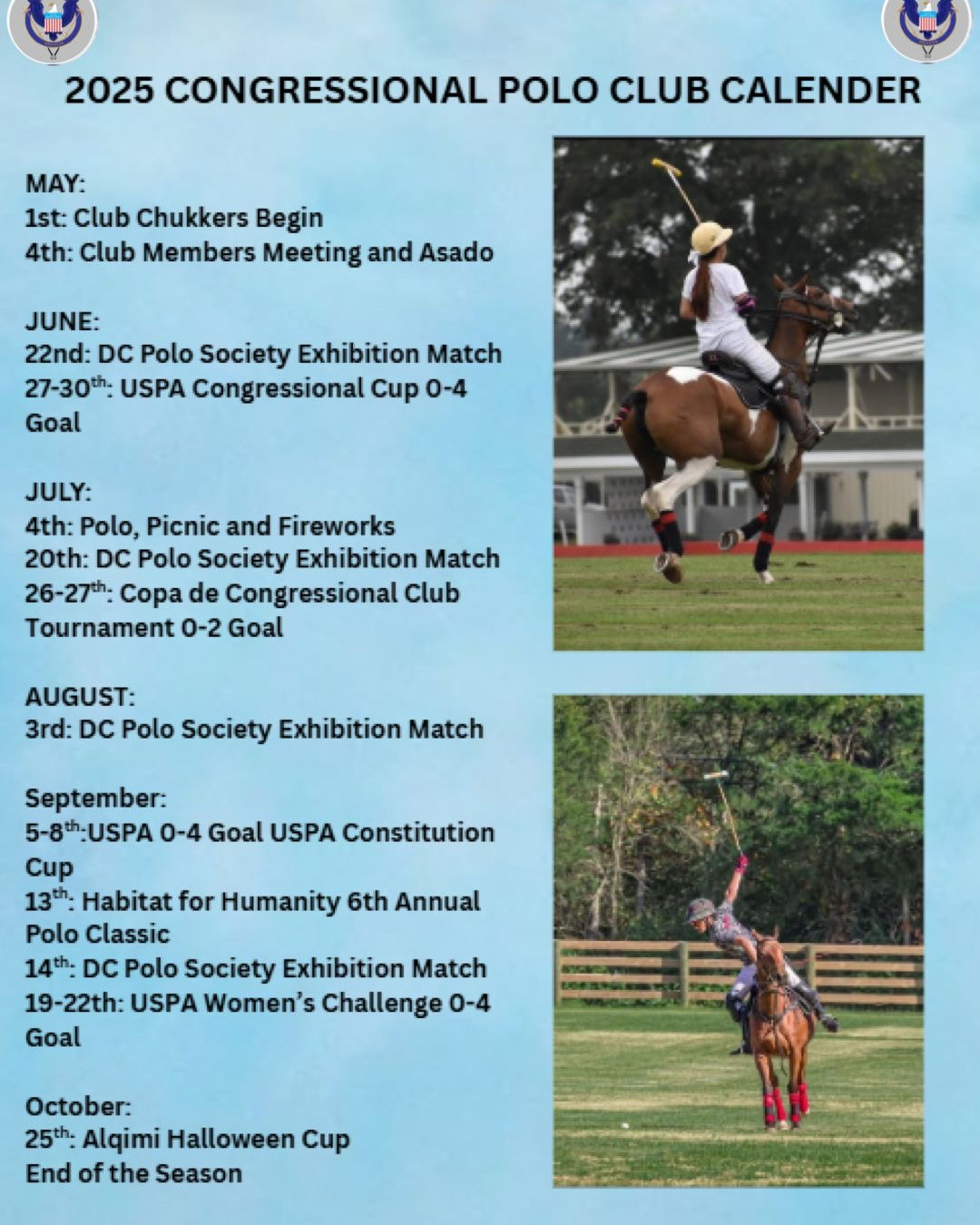 2025 Congressional Polo Club Calendar