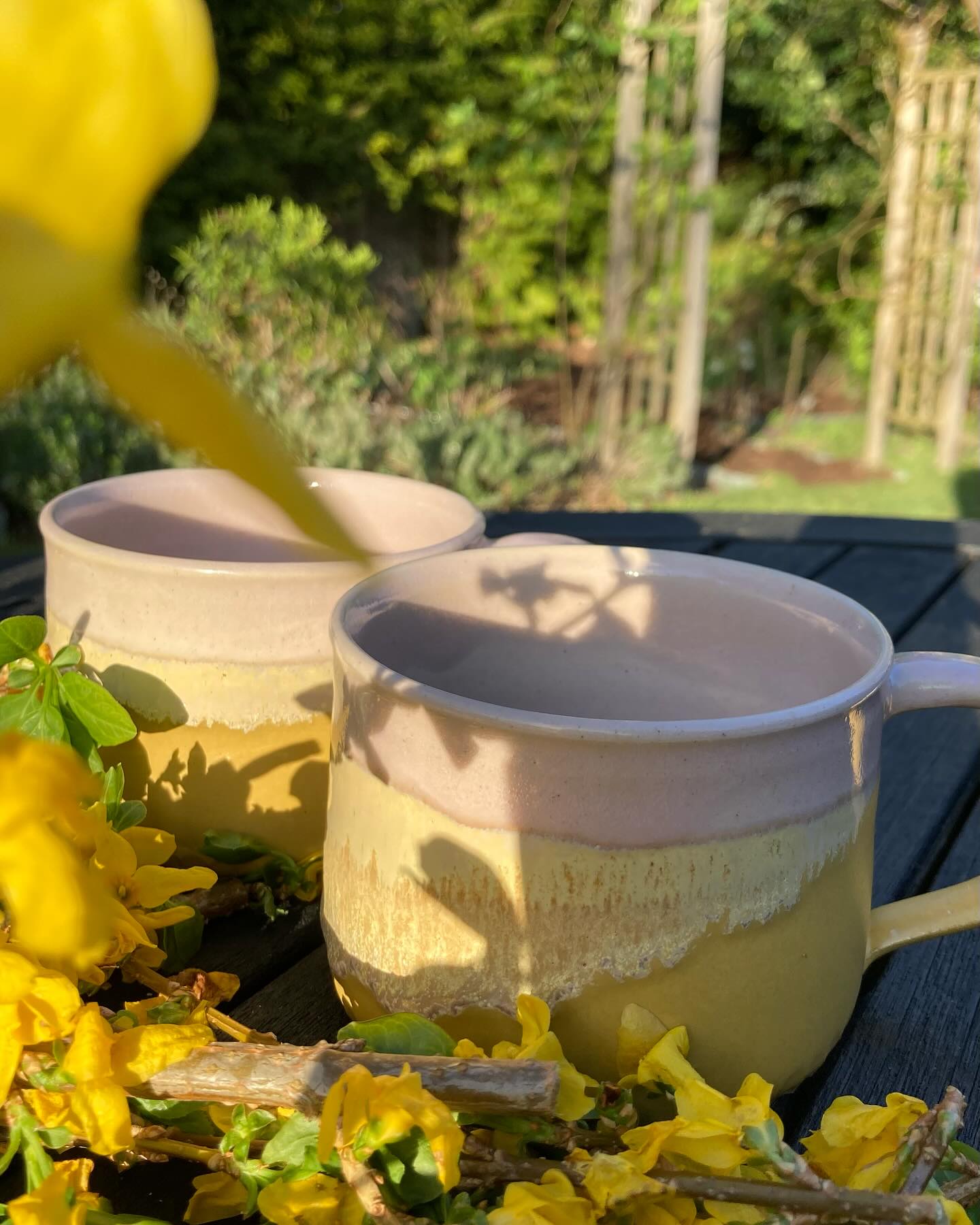 Melted mini egg glazed mugs & cups drying in the sun ☀️
#potterycups #makingcups #potterygarden #studiopottery #potterylife #handmadepottery #madskillspottery #handmadecups #potteryglazes