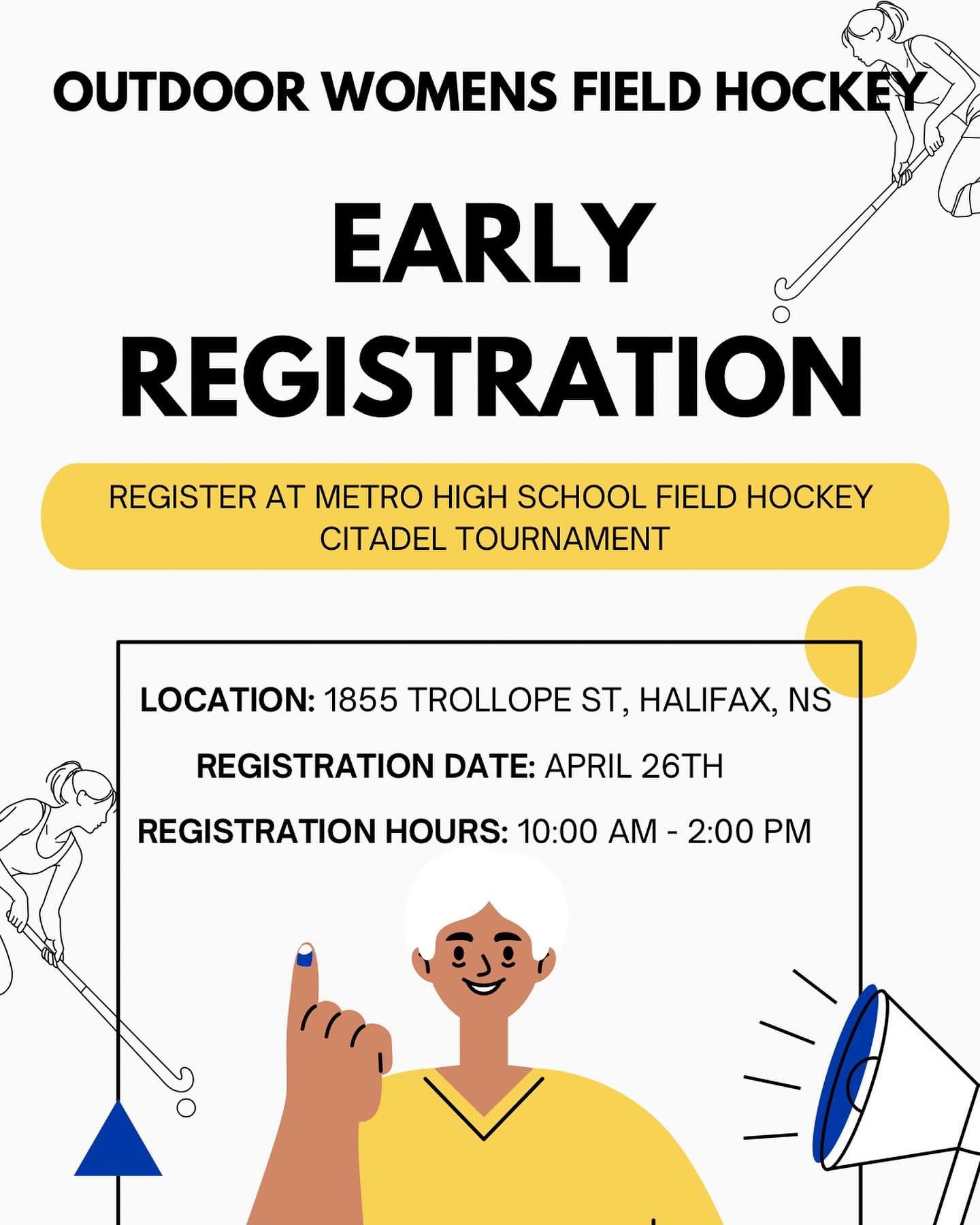 Early Registration for the Women’s Outdoor Program is available this weekend at the Metro High School Field Hockey Tournament. 🏑 See you there!