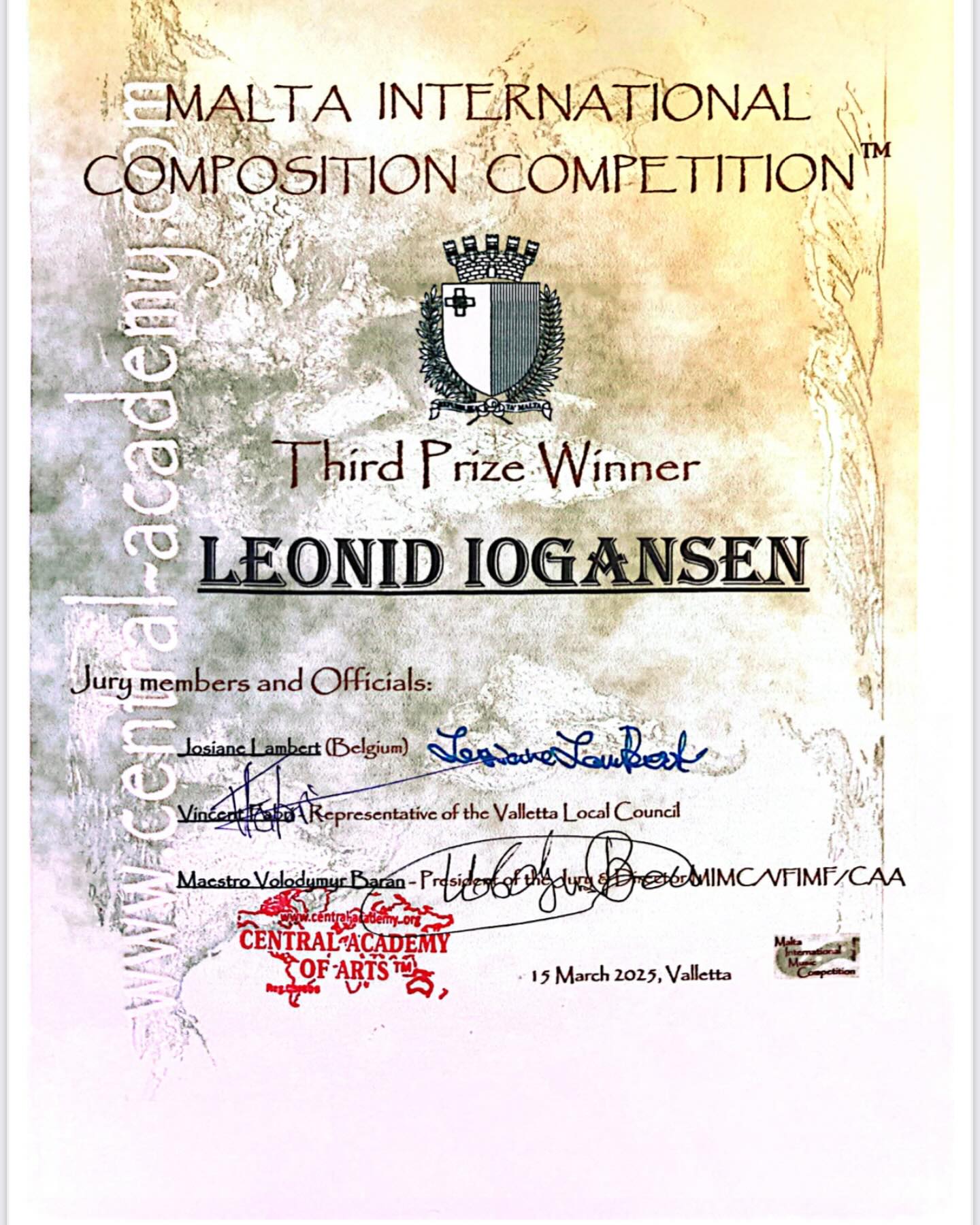 Thank you Malta International Composition Competition for awarding me the Third Prize!