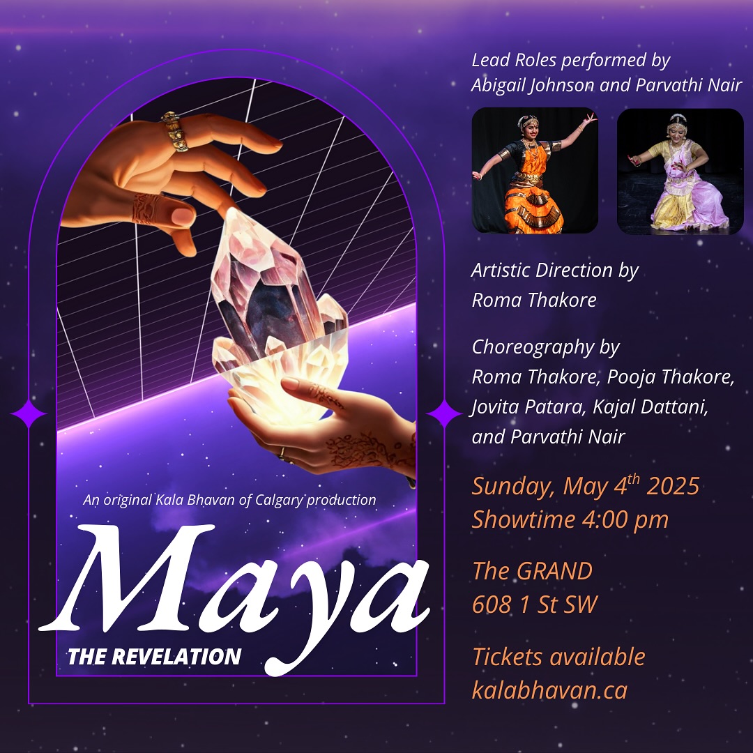 A lucky 11 days until you can experience the magic of ‘Maya: The Revelation’ 🎭✨ Get your tickets now, before they vanish like an illusion 🔮🙀 #countdown #calgaryarts #yycartist #danceproduction #bharatanatyam #folk #fusion #dance #dancelover #visualarts #performancearts
#kalabhavanofcalgary #yycdance #kbc #garba #indiandance #dance #dance #mayatherevelation #yyc #yycarts #calgaryevents #calgarydance #yycnow #yycdance #yycdancers #indianclassicaldance #indiancontemporary #maya #mahamaya