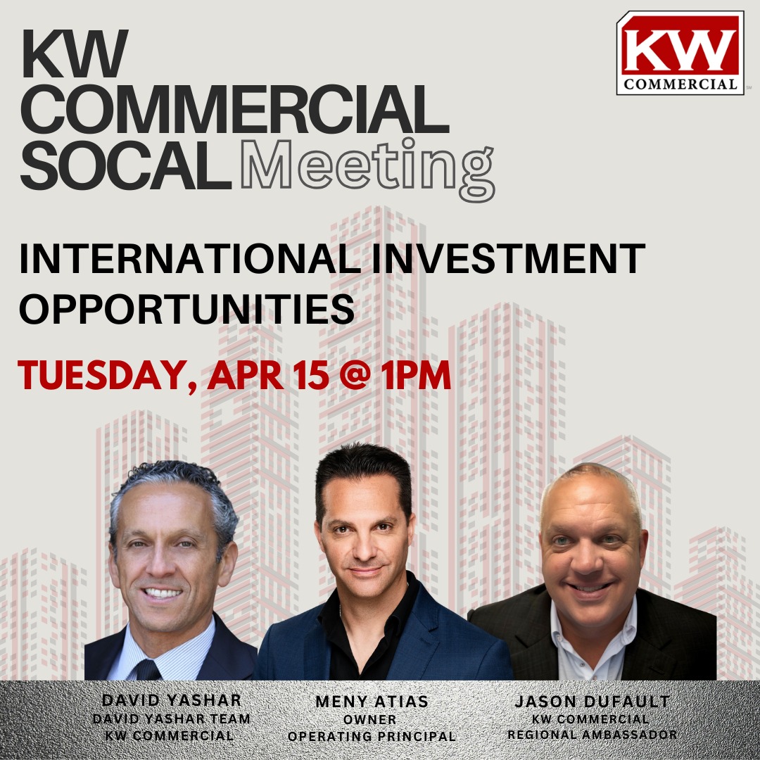 🌍🏢 If you're an investor, agent, or just curious about expanding internationally, you don't want to miss our next meeting.
Join us this Tuesday, April 15 at 1 PM for an exclusive session on International Investment Opportunities.✨💼
#KWCommercialsocal #GlobalInvesting #InternationalRealEstate #RealEstateGrowth #InvestmentOpportunities #KWCommercial #multifamily #industrialrealestate #retailrealestate #commercialrealestate #commercialbroker #losangelesrealestate