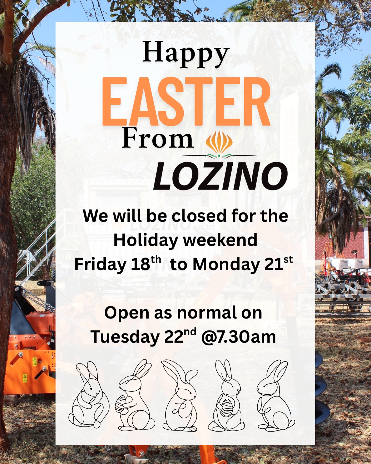 Just a reminder of our holiday hours. Have a great break everyone and we will be back on Tuesday! 🐣