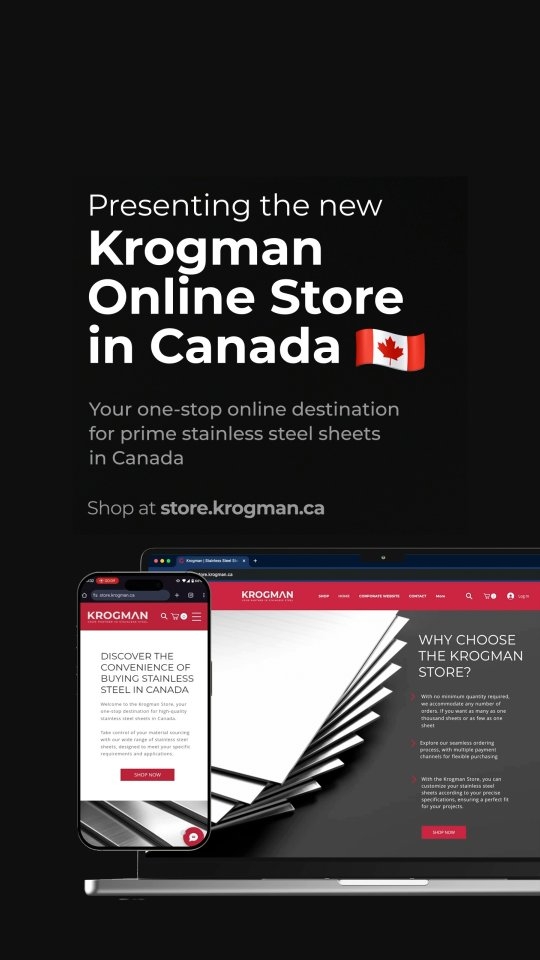 WE ARE LIVE! 🚨
Your trusted partners in stainless steel have launched SOMETHING NEW – and it's about to transform the way you shop!
Introducing the Krogman Store, your ONLINE ONE-STOP SHOP for stainless steel sheets in Canada 🇨🇦
✅ Stainless Steel Sheets in many sizes and finishes
✅ No Minimum Order Quantity
✅ No Quote Requests
✅ Multiple Payment Options
✅ Free shipping Across Canada
Watch the video below for more details!
Shop for your stainless steel sheets online at https://store.krogman.ca
#KrogmanStore #OnlineShopping #KrogmanCanada #Krogman #StainlessSteelSheets