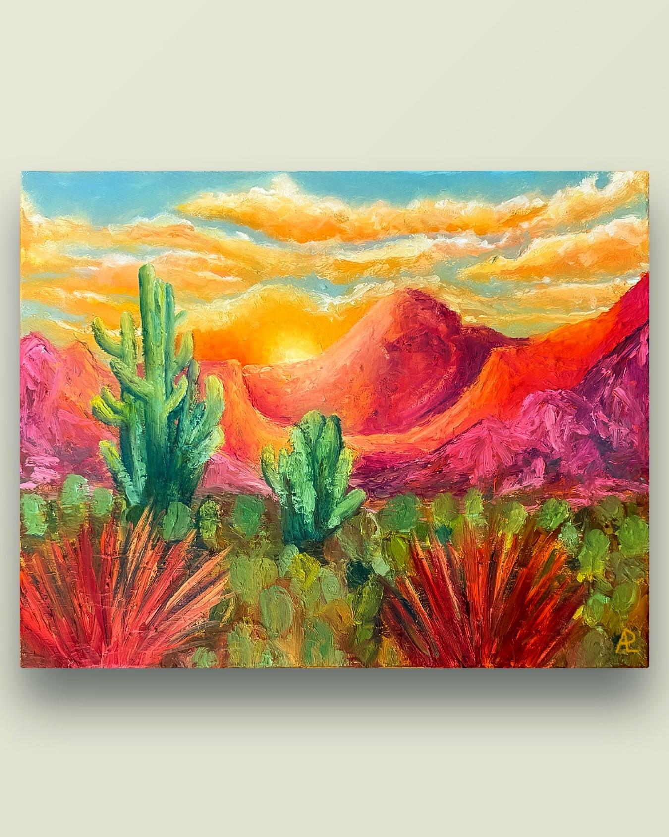 There Goes the Sun
Oil Paint on Canvas, 2025
.
.
.
#sunsetpainting #desertart #mountainpainting #sunsetart #brightart #pinkandorange #desertsunset #landscapepainting #sunsetvibes #artforsale #originalart #artcollector #contemporaryart #colorfulpainting #natureinspired #artwork_daily #artistsoninstagram #paintingoftheday #artlovers #sunsetcanvas