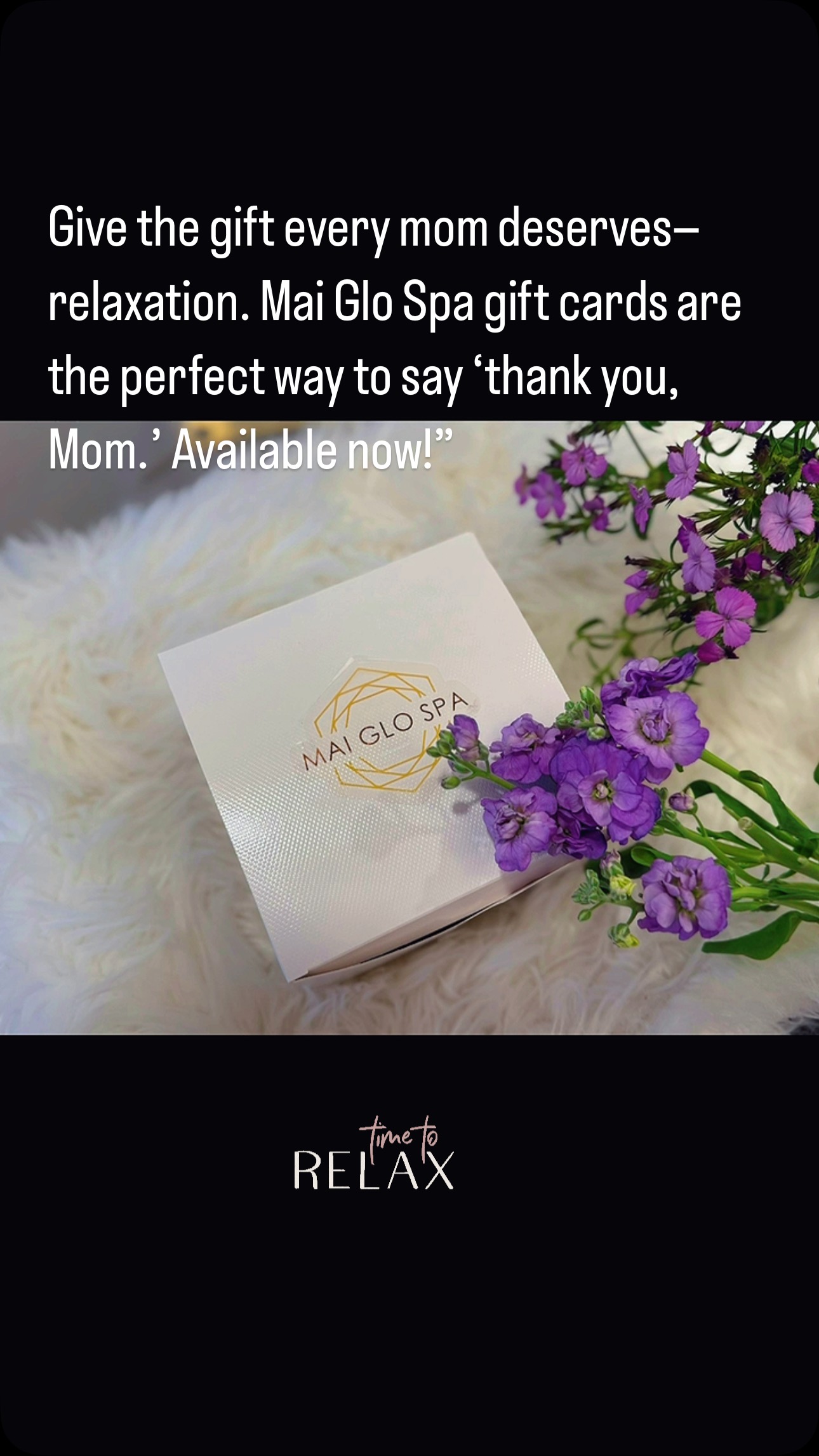 Make Her Day Shine with Something Special!
This Mother’s Day, treat the amazing moms in your life to the ultimate self-care experience with a Mai Glo Spa gift card.
When you purchase a gift card of $120 or more, you’ll receive a self care gift set box filled with spa-inspired treats—our way of helping you pamper her even more. @maiglospa
#giftcard #Mother’sdaygiftcard #selfcare
Give her the glow she deserves—inside and out!