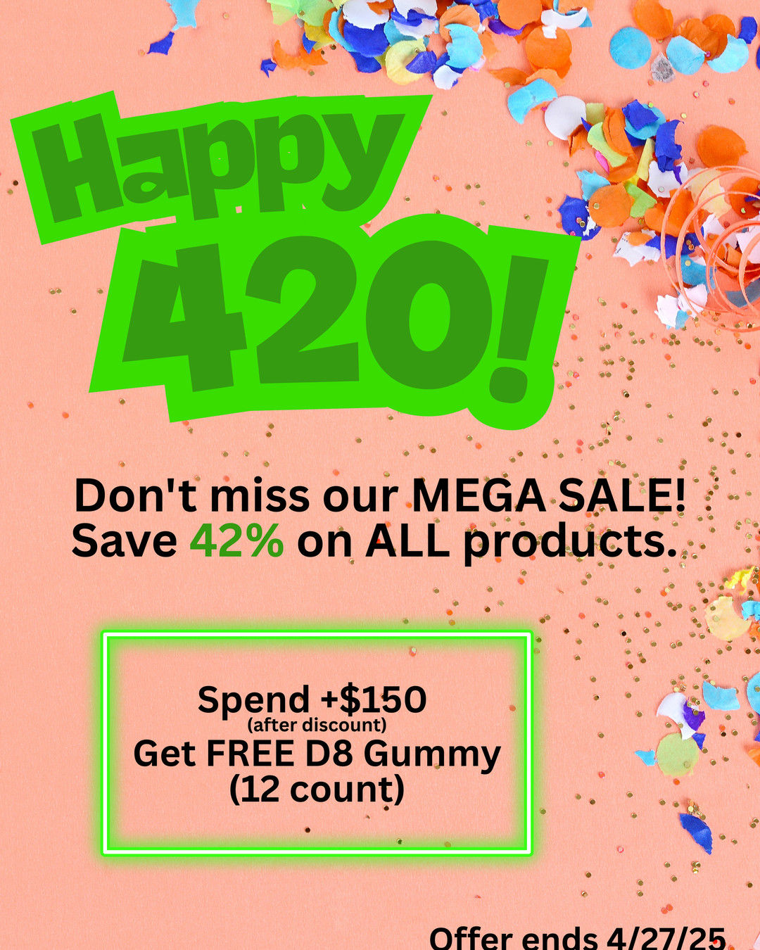 Happy 420!
🎁🌿 Here's a special treat for you! Save big with 42% off during our 420 Sale 🌟 Stock up on your favorites and enjoy free samples when you shop above $150. Start shopping now at www.xcontrolledchaos.com 🚚
#SpecialOffer #FreeSamples #Sale #420Sale #cbd #420 #happy420 #hemp #hempfarm