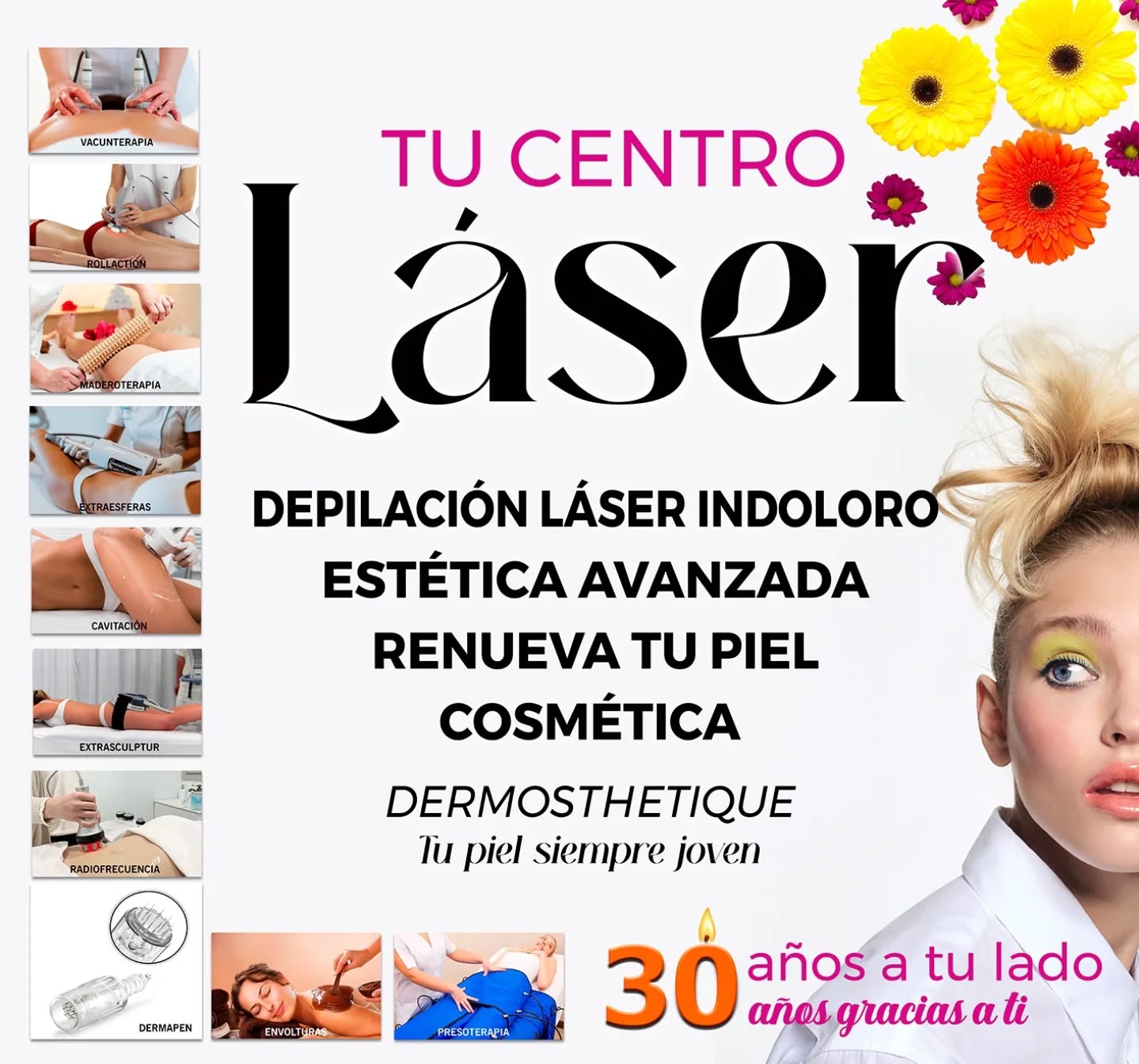 ✨ 30 años a tu lado... ¡Gracias a ti! ✨
En Tu Centro Láser celebramos tres décadas realzando tu belleza y cuidando de tu piel con lo mejor de la estética avanzada.
Descubre nuestros tratamientos personalizados:
🌸 Vacunterapia
🔄 Rollacción
🌿 Maderoterapia
⚪ Extrasferas
💧 Cavitación
✨ Extrasculptur
🔥 Radiofrecuencia
🛁 Envolturas
🧘🏻♀️ Presoterapia
Biociencia para una piel siempre joven
Porque tu piel merece lo mejor, hoy y siempre.
Reserva tu momento de bienestar y déjate mimar como te mereces.
📍 Av. de Carlos III, 216, 04720
Aguadulce, Almería
📞 Teléfonos: 950 34 72 94 / 617 65 63 40
#30AñosContigo #TuCentroLáser #BellezaConCiencia #EstéticaAvanzada #CuidadoPersonal #PielRadiante #BienestarTotal