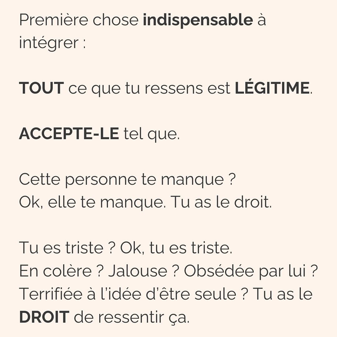 Ce travail d’amour de toi, d’acceptation de tes émotions, ne s’arrêtent pas une fois que tu as réussi à partir.
Parce qu’après peuvent venir les regrets, les doutes, le manque.
Et tout ça aussi fait partie du processus.
Plus on passe de temps dans une relation qui nous détruit, plus on se demande si on a fait le bon choix, une fois partie.
Cette réponse-là, du bon choix ou pas, tu la connais déjà. Aucune thérapie ou coaching ne peut t’offrir ça. Parce que tu as déjà toutes les ressources en toi, et que tu sais mieux que personne ce qui est bon pour toi.
La thérapie n’intervient que pour te guider vers un chemin que tu n’arrives pas à emprunter seule. Parce que c’est trop dur, parce que ça fait peur. Et même, parfois, parce que ça fait mal.
Mais savoir si tu as fait ou non le bon choix de quitter une relation qui te faisait du mal, rien ni personne ne pourra jamais le décider à ta place.
———————————————————————————
Je suis Emilie, thérapeute & coach diplômée spécialisée dans la dépendance affective.
J’aide les femmes qui souffrent de schémas toxiques répétitifs à aimer sereinement et librement, sans plus jamais s’oublier.
Je les accompagne pour qu’elles puissent passer de la théorie à la pratique. Avoir des prises de conscience c’est bien, voir des changements concrets dans sa vie, c’est mieux.
Passons 30 min ensemble pour apprendre à nous connaître ! Rdv dans mon lien en bio pour accéder à mon agenda ou sur mon site : Emilie-leduc.com
#dependanceaffective #manipulation#relationtoxique#addiction#dependance#peurs#blessuredabandon#rupture#couple#hypersensibilité #emotions #gestionemotions #hypersensibles #abandon #perversnarcissique #depression #blessuredelame #selflove #amourdesoi #tinder#date#rencontre #angoisse#solitude #lovecoach #pn #devperso #amourdesoi
