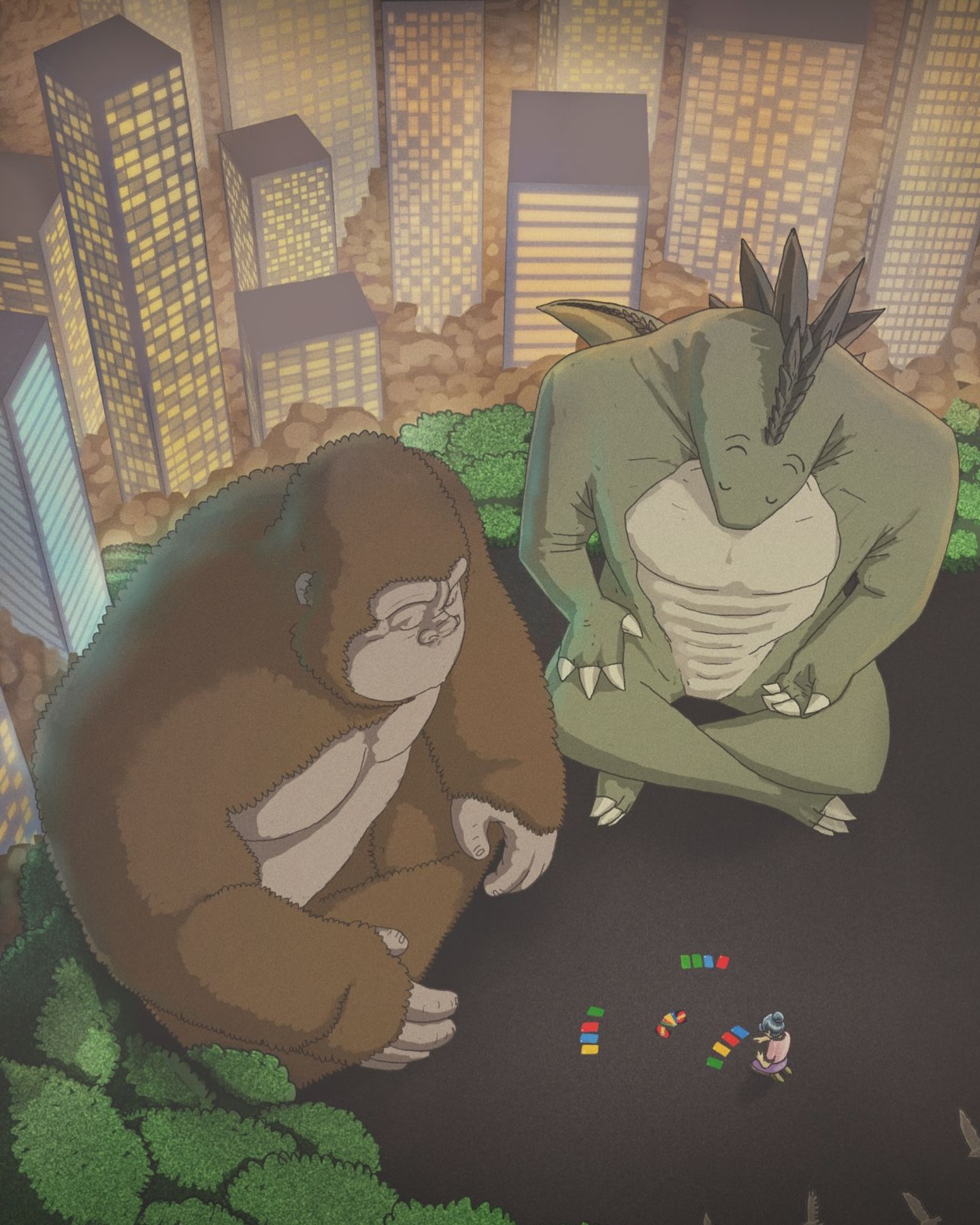 "Found You (Continued)"
The little girl continues sharing joy that stops conflict, with bravery that is recognized and celebrated by a city that once again feels safe. Her power comes from gentle honesty, which allows her to befriend and communicate with any creature. The know that she can be trusted because beyond being human, she is a friend.
*A handmade illustration inspired by people who are dedicated to sharing love and joy- because it's good and because they can.