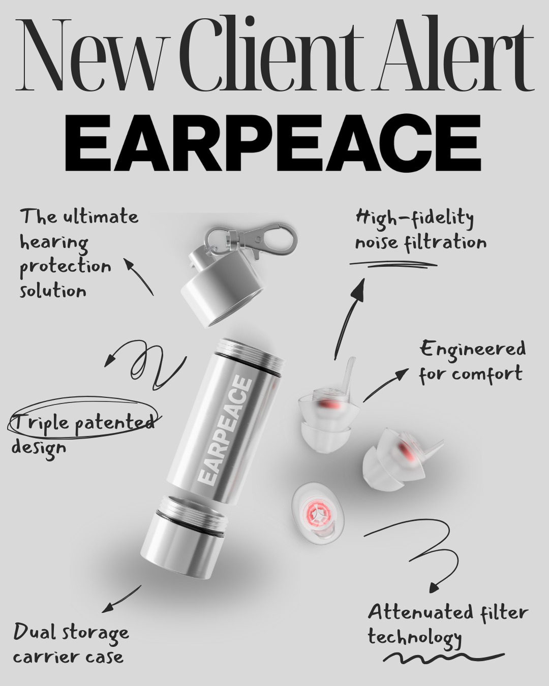 Introducing our new client @EARPEACEearplugs - the next-gen, high-fidelity earplug brand designed to keep you protected yet still connected. With its triple-patented hearing technology, EARPEACE is the perfect accessory for festival goers 🕺, music pros 🎶, motorsport enthusiasts 🏍️, light sleepers 💤, and more!