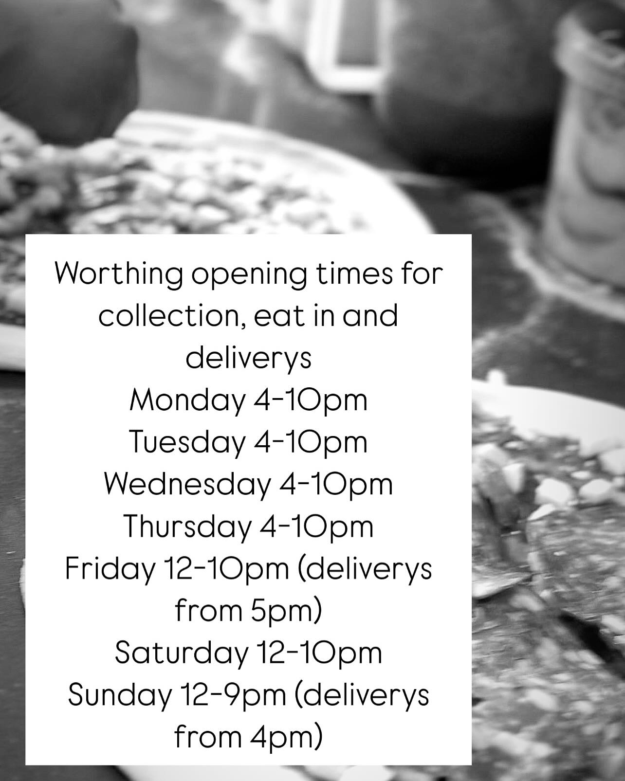 Here are our opening times in all three of our shops! Our Hove and Kemptown stores are collection and delivery only! Our Worthing store does have a restaurant, please call us on 01903 202026 for any bookings you would like to make!
Have a great week everyone!