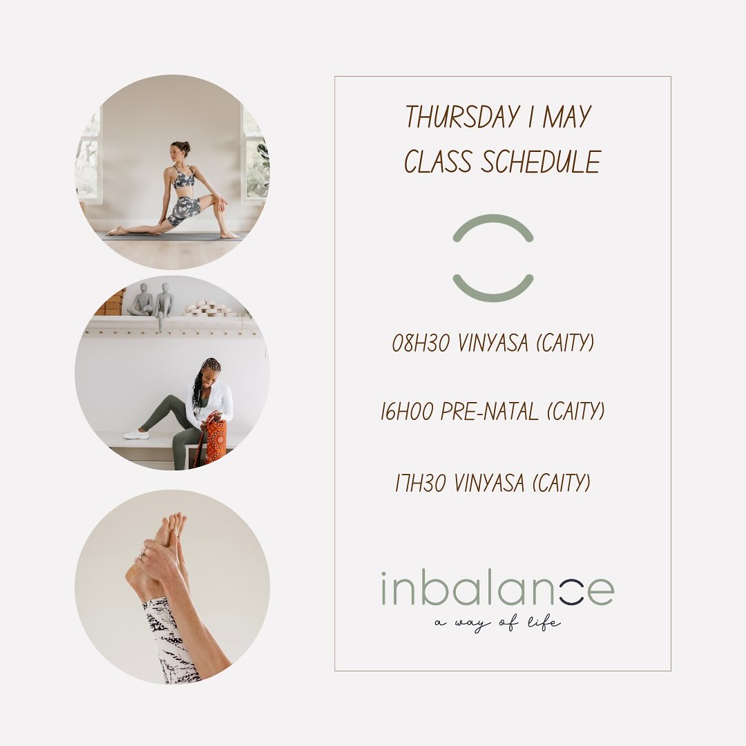 We’ve got our full schedule of classes happening this Thursday. Join us on your mat this Worker’s Day. Book online: www.inbalance.net.za