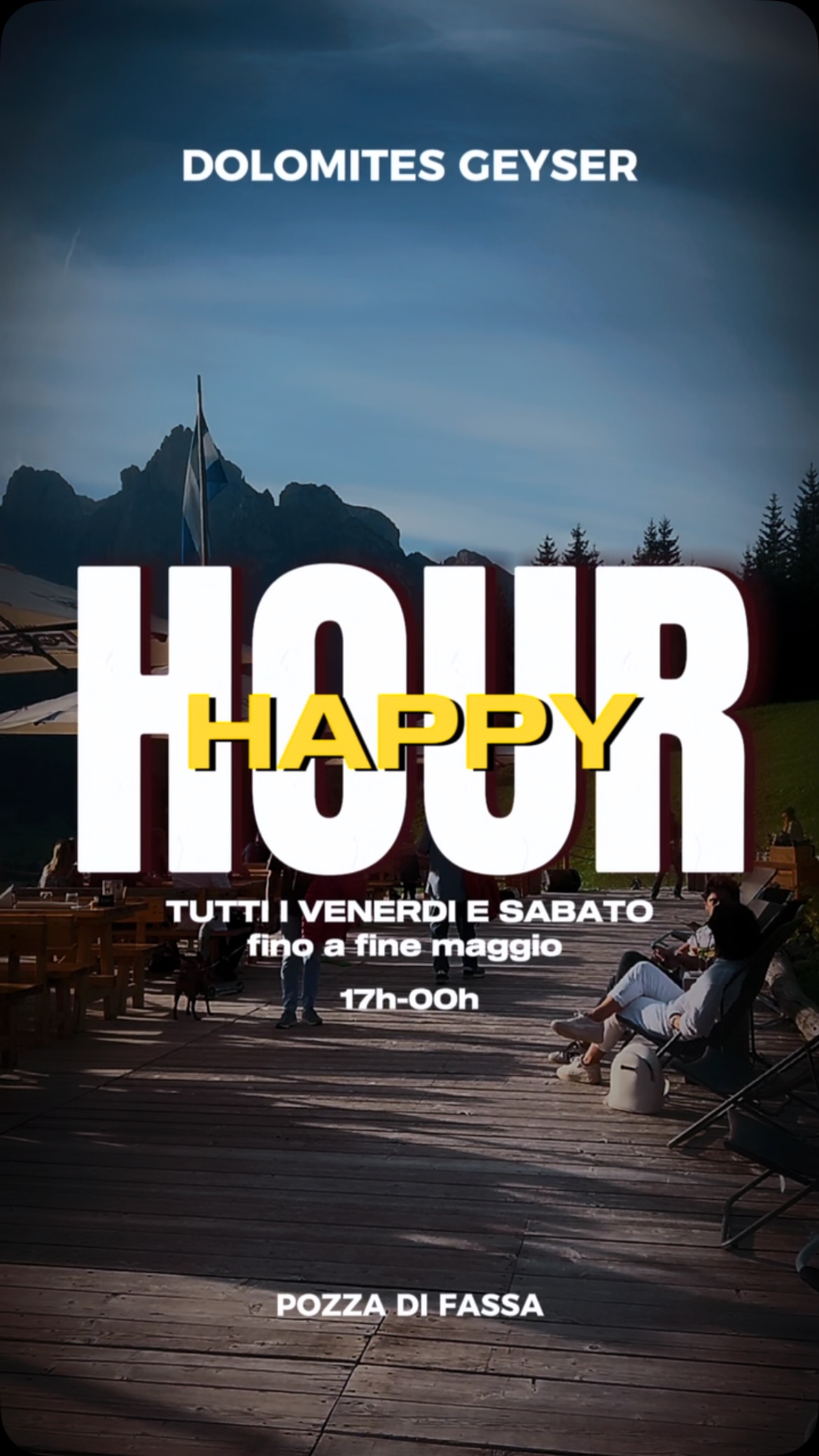💥GEYSER HAPPY HOUR!!💥
Tutti i venerdì e sabato fino a fine maggio!
Dalle 17.00 a mezzanotte
📍Pozza di Fassa
Aperitivi, musica e divertimento! ➡️
Le feste del Geyser continuano nei mesi primaverili!
🍸 tutti i venerdì aperitivo glam con le migliori musiche selezionate in sottofondo!
🪩 tutti i sabati aperitivo DJSET
Per info e prenotazioni: 0462775102
Dolomites Geyser Restaurant Apres Ski:
dove la pista finisce, inizia l’esperienza!
Pozza di Fassa, TN
#dolomitesgeyser #visitvaldifassa