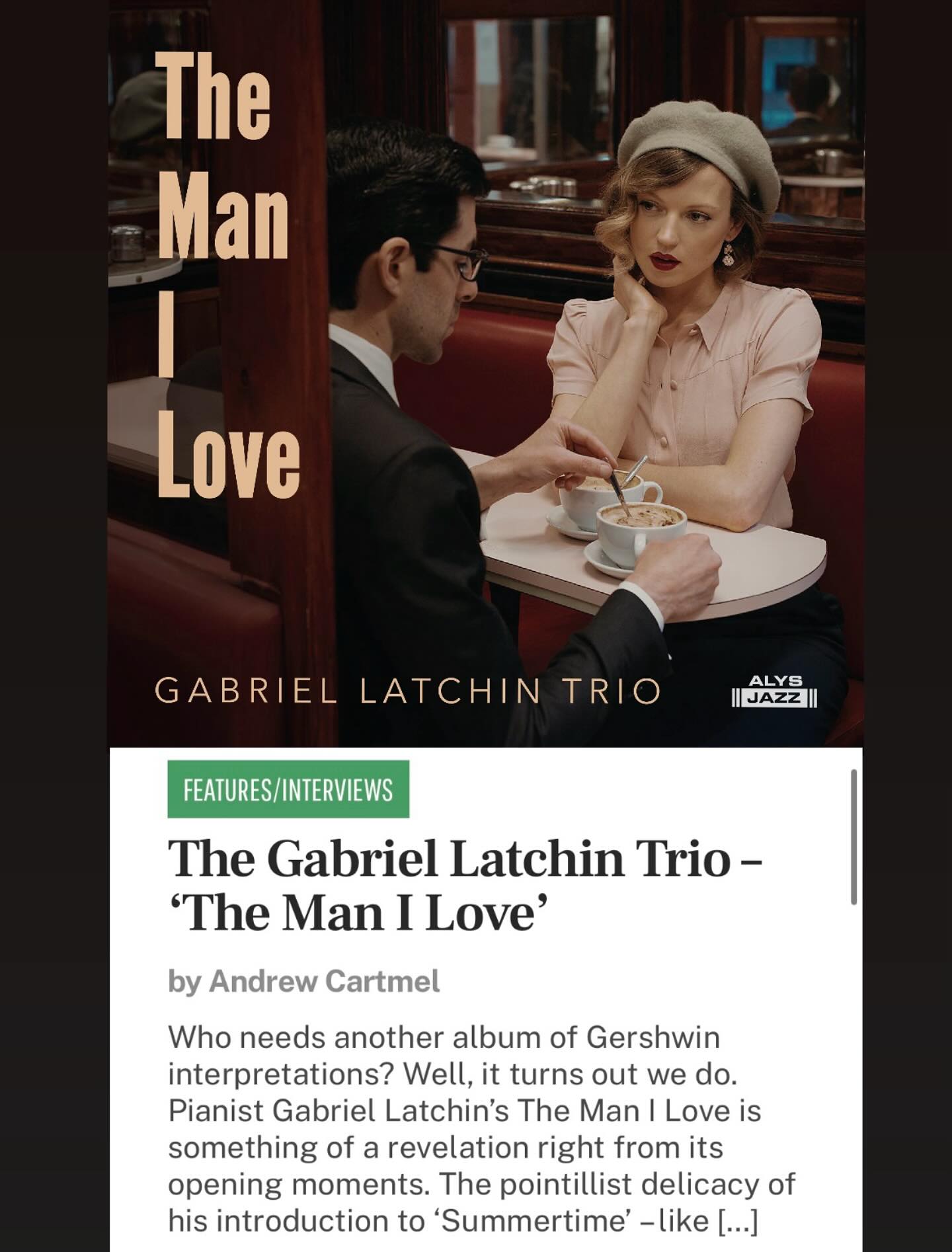 Thank you to Andrew Cartmel @ukjazznews for this review of my upcoming record “The Man I Love” - out May 9th.
Full review here: https://ukjazznews.com/the-gabriel-latchin-trio-the-man-i-love/
