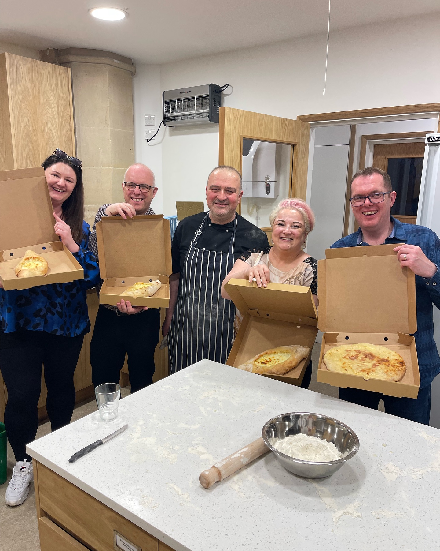 Last week we hosted our first khachapuri masterclass in Winchester! Our guests enjoyed a khachapuri and Georgian salad feast with complimentary wine before stepping into the kitchen to make their very own khachapuri to take home! 🧀
Dates for new masterclasses coming soon - would you like to come along?