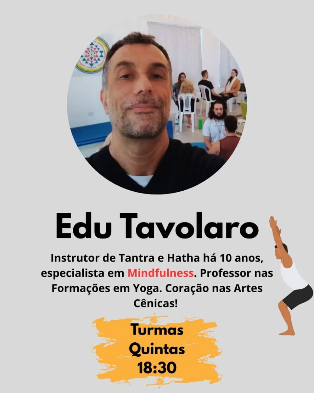 No Sada Shiva você pratica Yoga com todo seu Corpo e Alma!
São 21 anos de puro amor e respeito pela tradição desta arte milenar.
Vem praticar com a gente. Você está nas melhores mãos. Pode confiar!
Agende uma aula experimental para conhecer.
Whatsapp 12 99750 4834
🙏🙏🙏