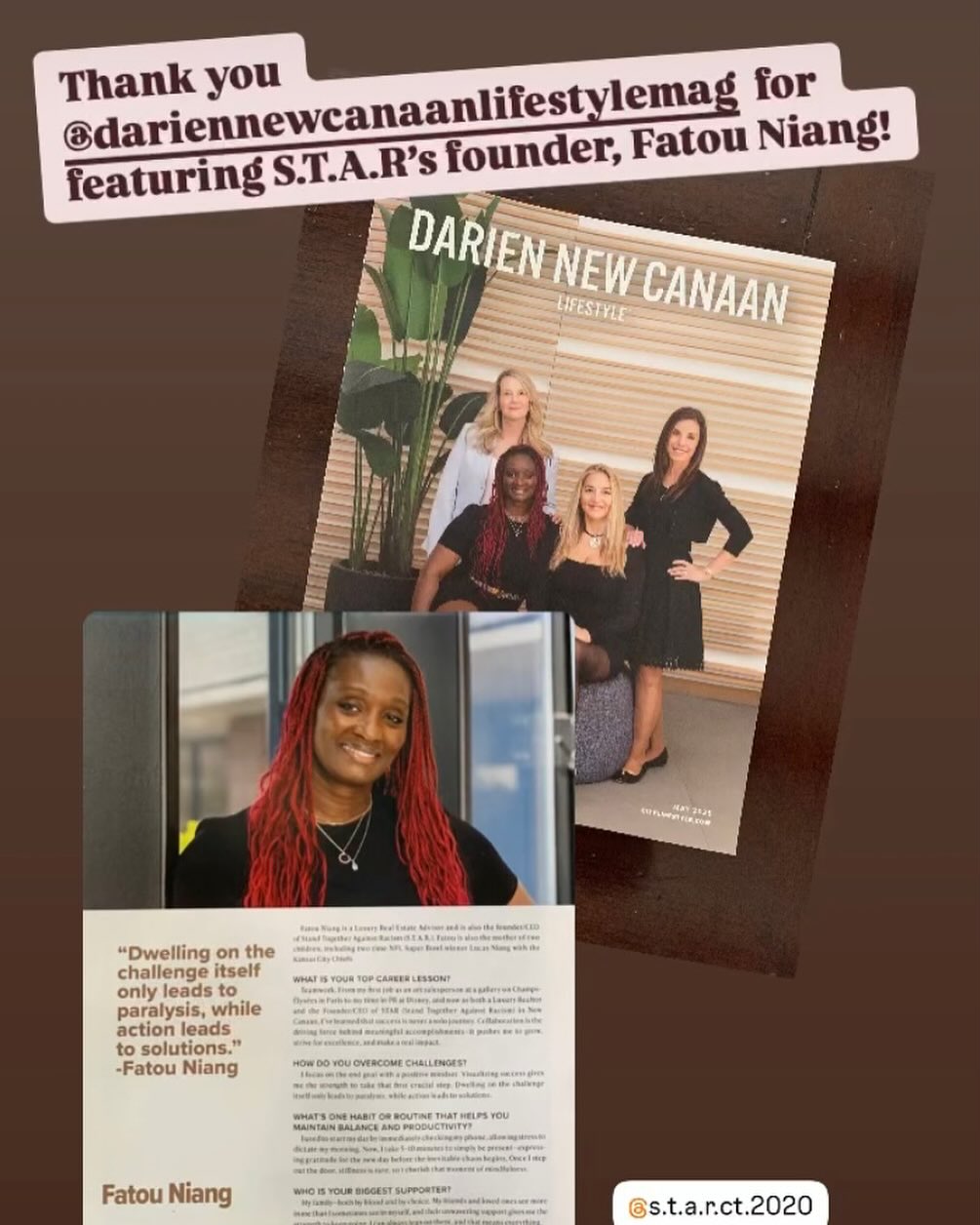 Check out the May edition of @dariennewcanaanlifestylemag to learn more about S.T.A.R’s founder, @fbaniang, along with three other amazing local women who are making a difference in our community through “creativity, leadership, and connection. “
If you have not had the pleasure of meeting Fatou in person, please be sure to stop by S.T.A.R’s annual Juneteenth celebration on June 19th on the lawn of the @newcanaanmuseum. More details to follow!!
(Photo credits to Abby Cole Photography)
