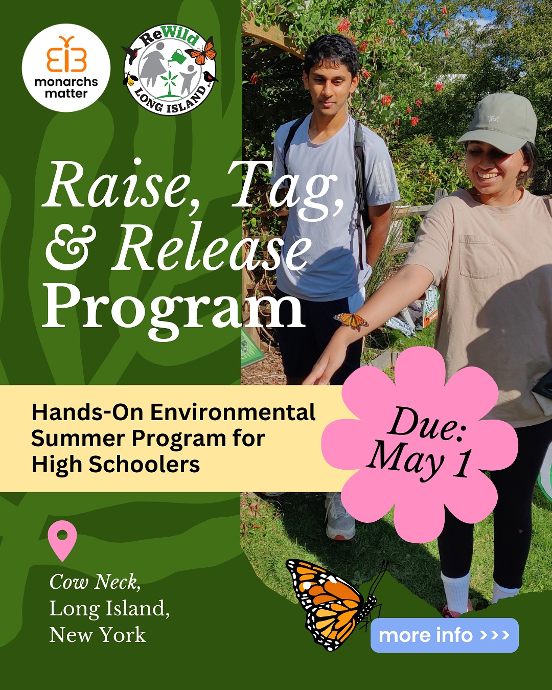 Apply by May 1st to make some human and butterfly friends this summer while protecting the environment! 🦋🙌
#monarchsmatter #summerprogram #highschool #youthactivism #environmentalactivism #volunteer #internship #biodiversity #climatechange #environmentalaction #summerinternship #monarchbutterflies #communityscience #nativeplants #gardening #sustainability #highschoolinternship #citizenscience #youthprogram #butterflyraising #butterflytagging