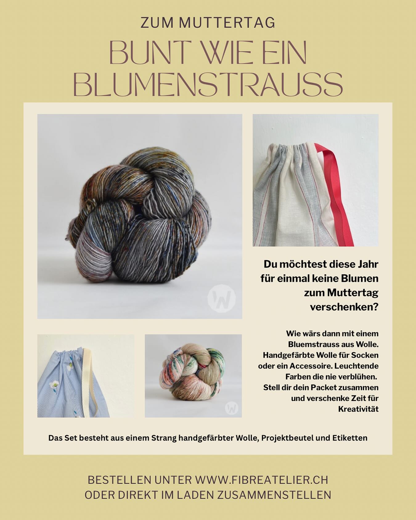 Wie wäre es in diesem Jahr mit bunten Farben – ganz ohne Blumenstrauß?
Schenkt euren Müttern, Großmüttern oder Herzensfrauen kreative Zeit!
Stellt euer individuelles Muttertags-Paket selbst zusammen:
Es enthält eine 100g-Strang handgefärbte Wolle von @walkcollection, handbedruckte Etiketten von @labellabor und einen exklusiven Projektbeutel von @fibre.atelier – alles von großartigen, von Frauen geführten Labels.
Ihr könnt euer Set bequem online zusammenstellen und nach Hause liefern lassen oder direkt im Fibre Atelier vor Ort selbst auswählen.
#fibreatelier #muttertag #selfmadewoman #knitting #crochet