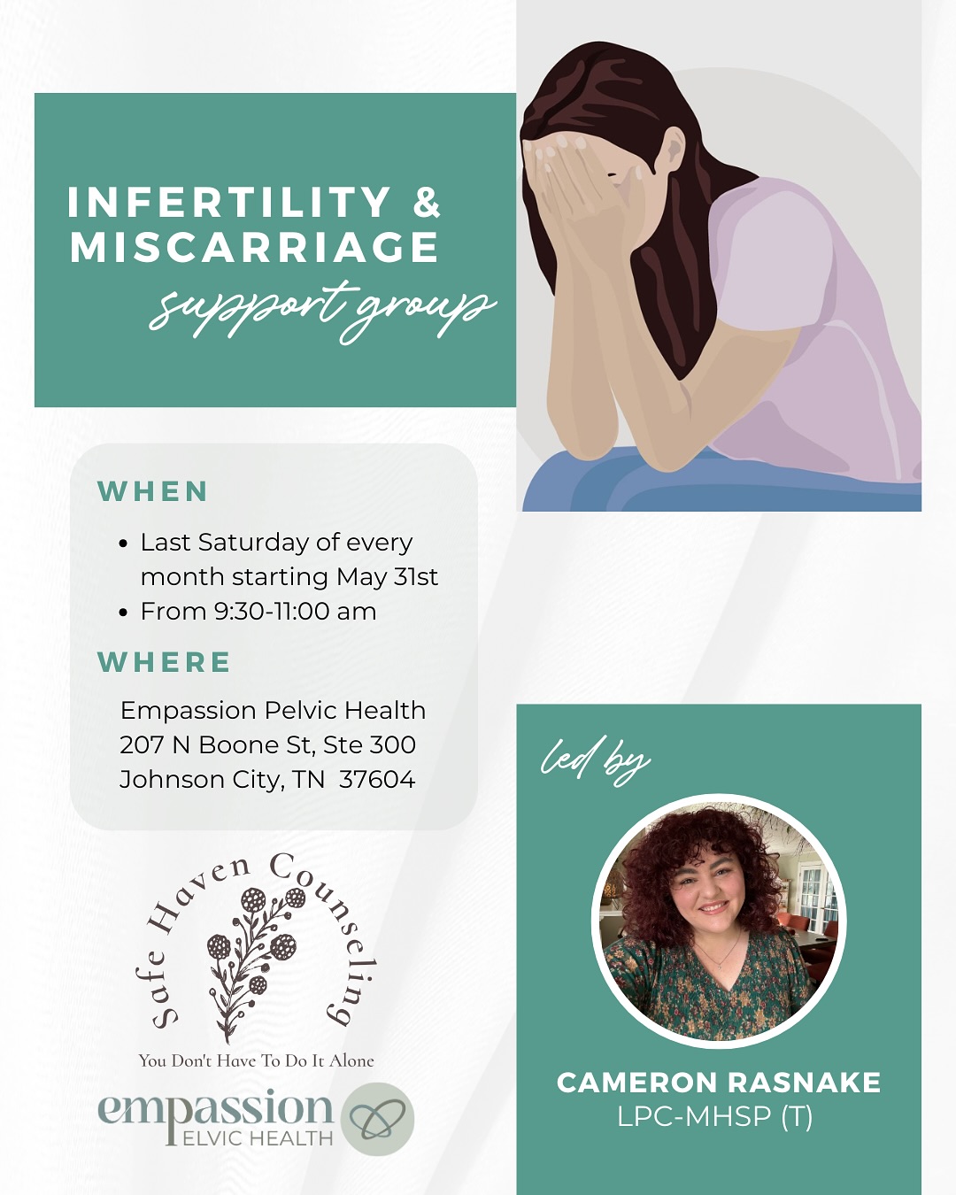 We know the journey through infertility and miscarriage can feel incredibly isolating, but you don’t have to walk it alone.
We’re deeply honored to welcome Cameron Rasnake, LPC-MHSP (T) of @safe_haven_counseling as she leads a new support group at @empassion_pelvichealth, created just for women navigating or healing from infertility and/or loss.
Cameron brings not only her professional expertise, but also her personal experience to hold space for the hard, the tender, and the healing. This group is here to offer comfort, connection, and community, because every story matters, and yours is welcome here.
We’ll gather the last Saturday of each month from 9:30–11:00 AM, starting May 31st, at our cozy downtown Johnson City location.
To join us, click the link in Empassion’s bio, scan the QR code or visit www.empassionpelvichealth.com/workshops so we can set the space with care and intention and Cameron will contact you with details.
#JohnsonCityMoms #WomensHealthJC #YouAreNotAlone #InfertilitySupport #MiscarriageSupport #SafeHavenCounseling #EmpassionPelvicHealth #SafeSpaceForHealing #TheGrove