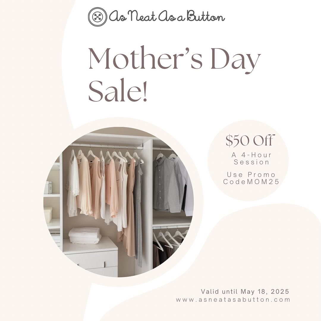Give Mom the Gift of Peace (and a clutter-free kitchen!) this Mother’s Day!
Treat the amazing moms in your life to 4 HOURS of professional home organizing — because they deserve less mess and more me-time.
Whether it’s a pantry refresh, closet overhaul, or playroom transformation, I’ll create calm, beautiful spaces that actually stay organized.
Mother’s Day Special:
4-Hour Home Organizing Session
On Sale Now — $50 off — just use code MOM25 at checkout!
Let’s turn chaos into calm — one shelf at a time.
DM or just visit the link in my bio to book or gift a session today!
#MothersDayGift #HomeOrganizing #DeclutterYourLife #OrganizedHome #ProfessionalOrganizer #TidySpacesHappyFaces #MomsDeserveTheBest