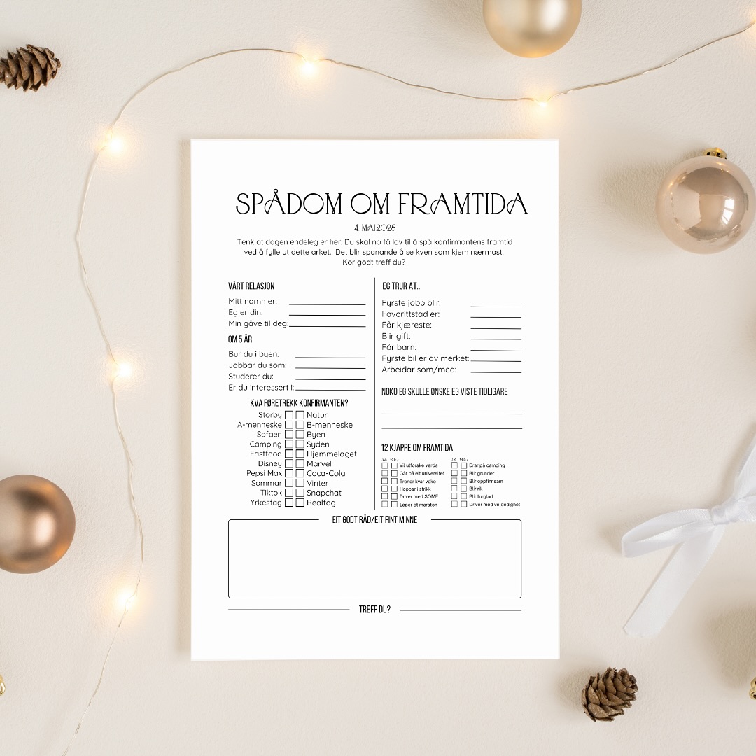 Konfirmasjonsark - Et spådomsark om fremtiden
Våre produkter får du på både nynorsk og bokmål🤎
Nå har vi 50% på nettbutikken med koden “Påske”🤩
#konfirmasjon #dåp #spådomsark #velkomstskilt #konfirmasjonsark